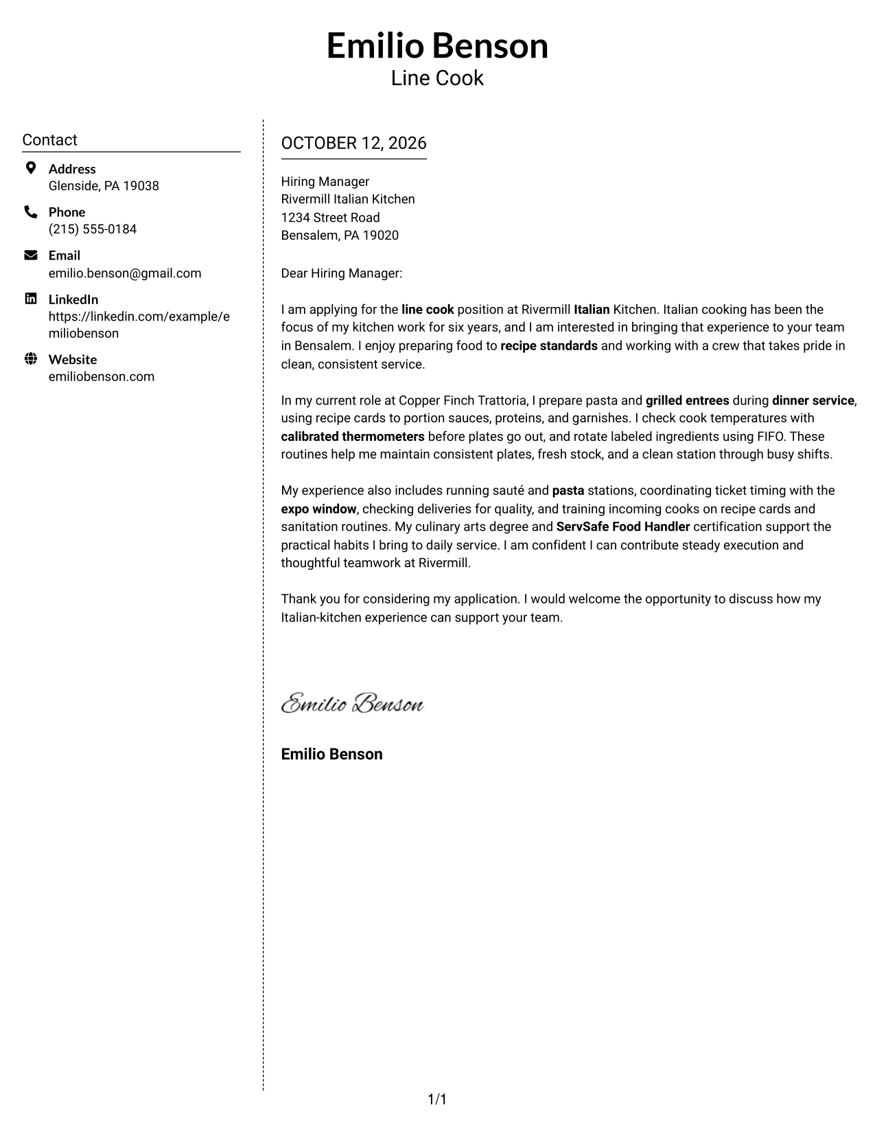 Cover Letter Example Page 1