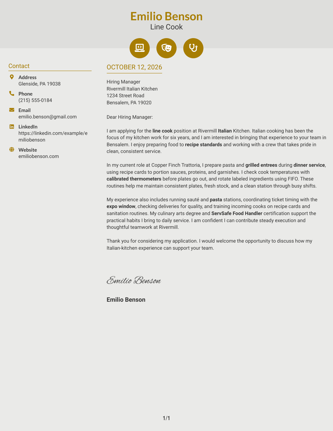 Cover Letter Example Page 1