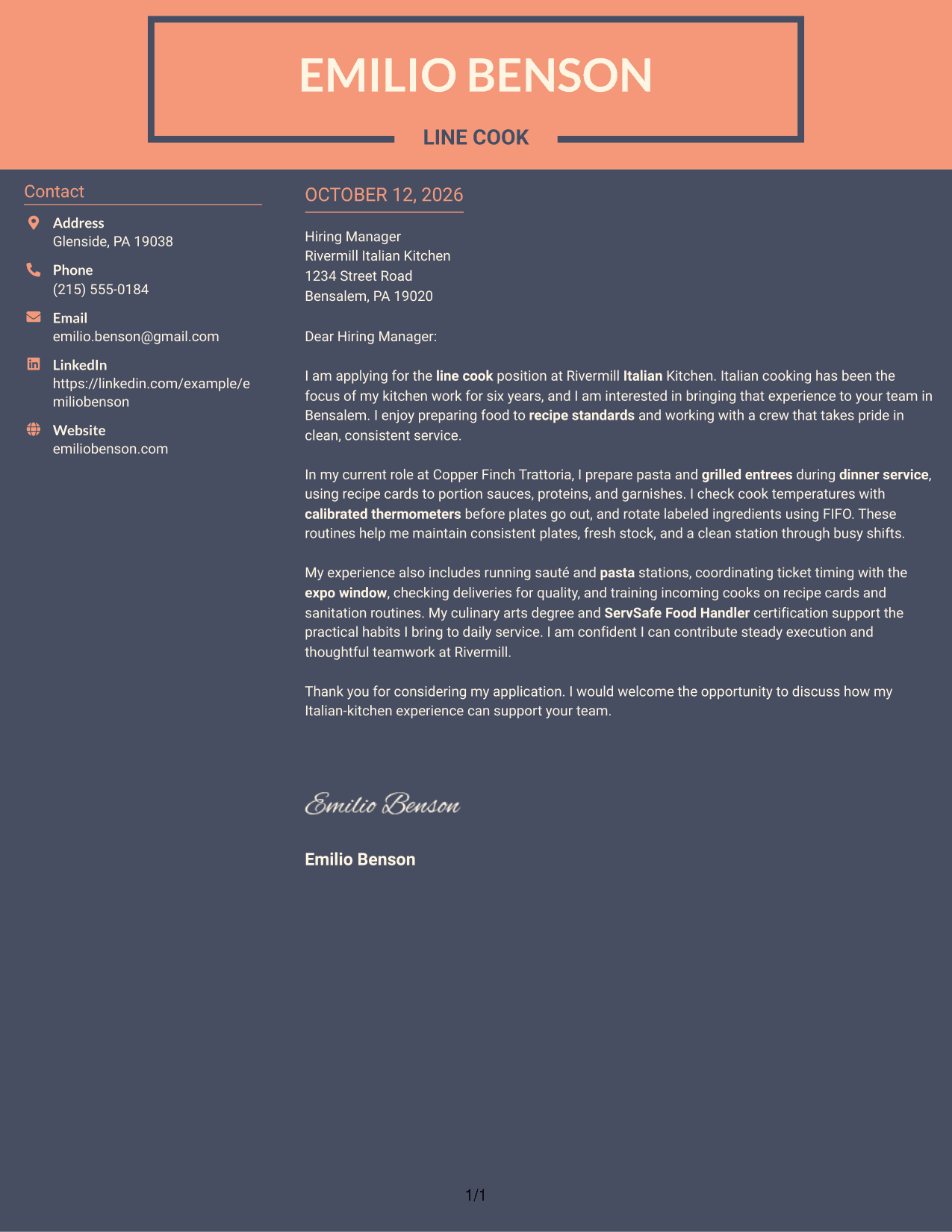 Cover Letter Example Page 1
