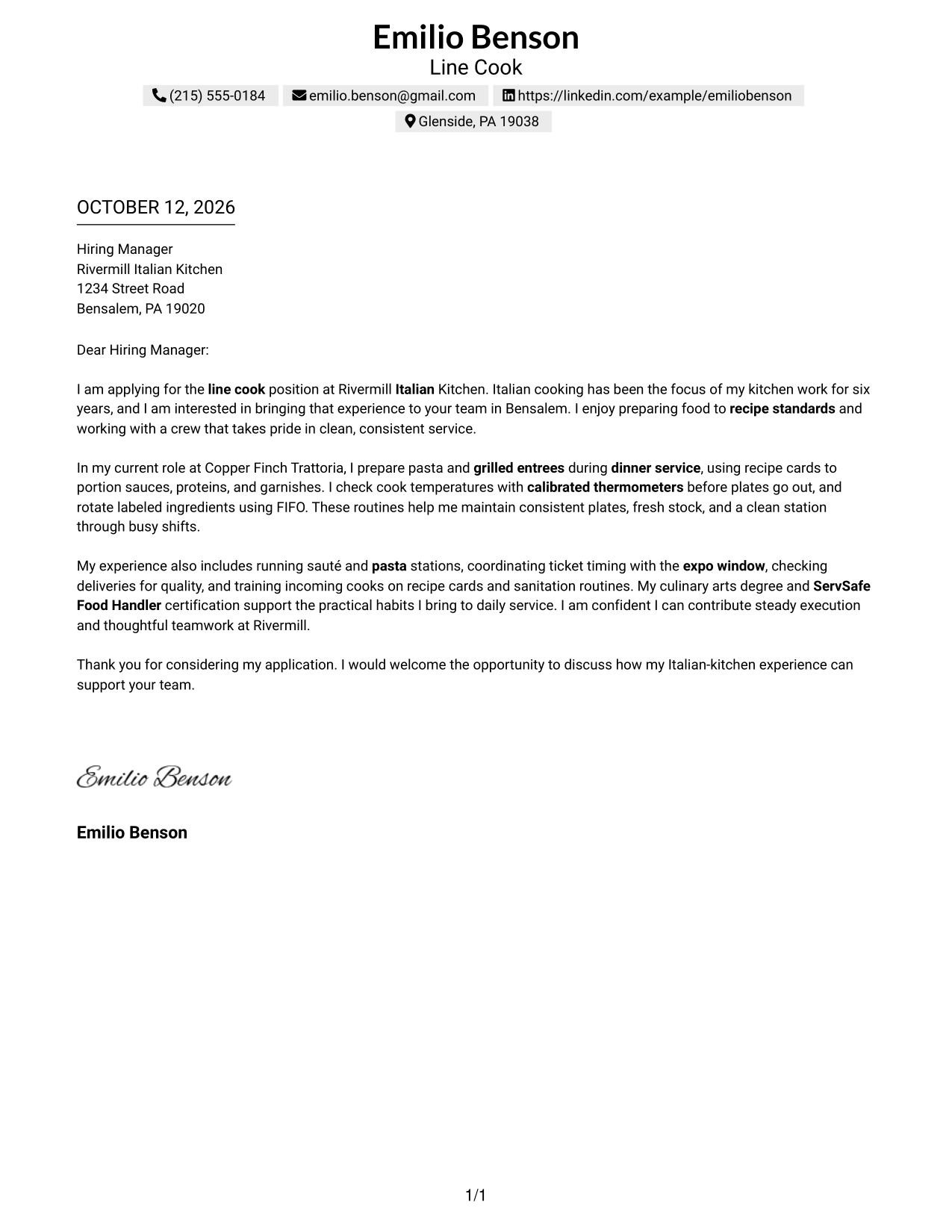 Text/Fang Style Cover Letter Preview