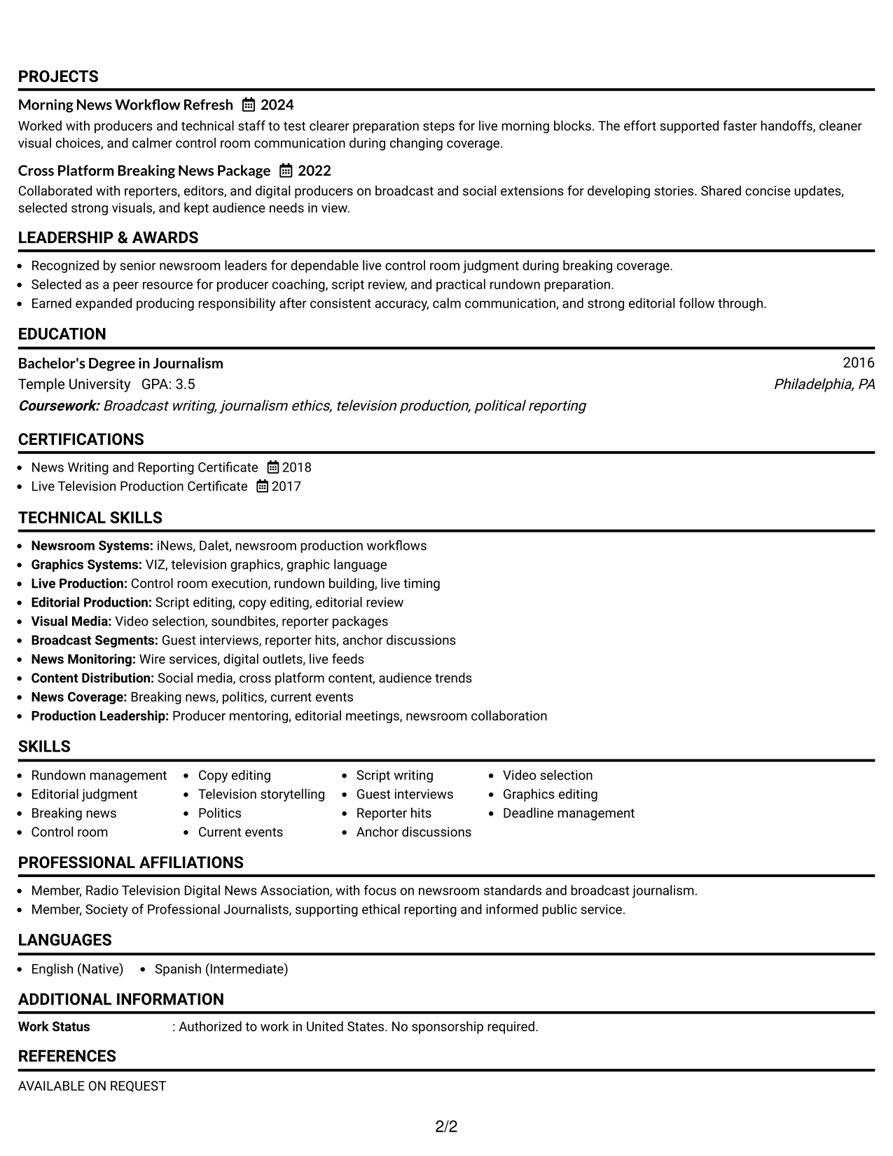 Resume Example Page 2