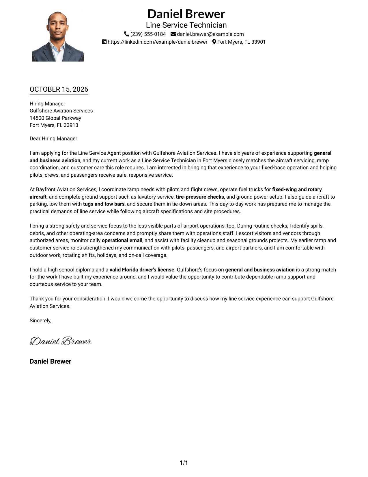 Cover letter example — page 1