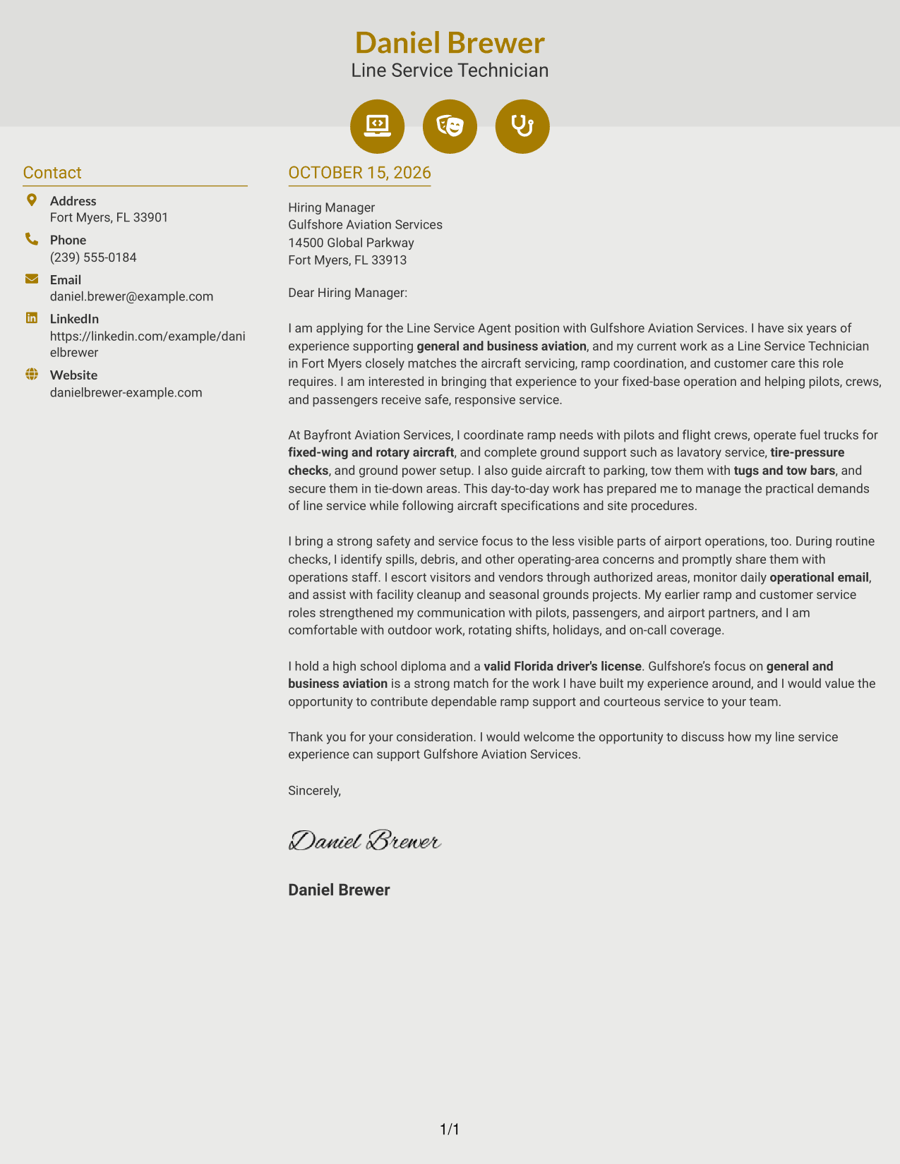 Cover letter example — page 1