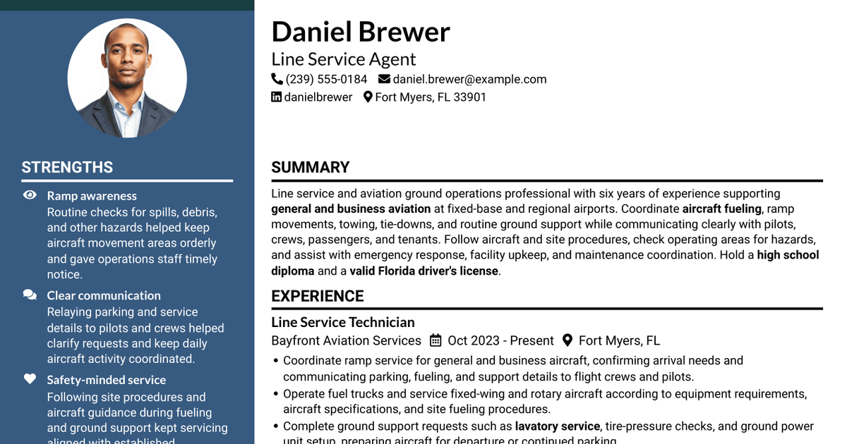 7 Line Service Agent - Aircraft Ground Services Resume Templates with Example