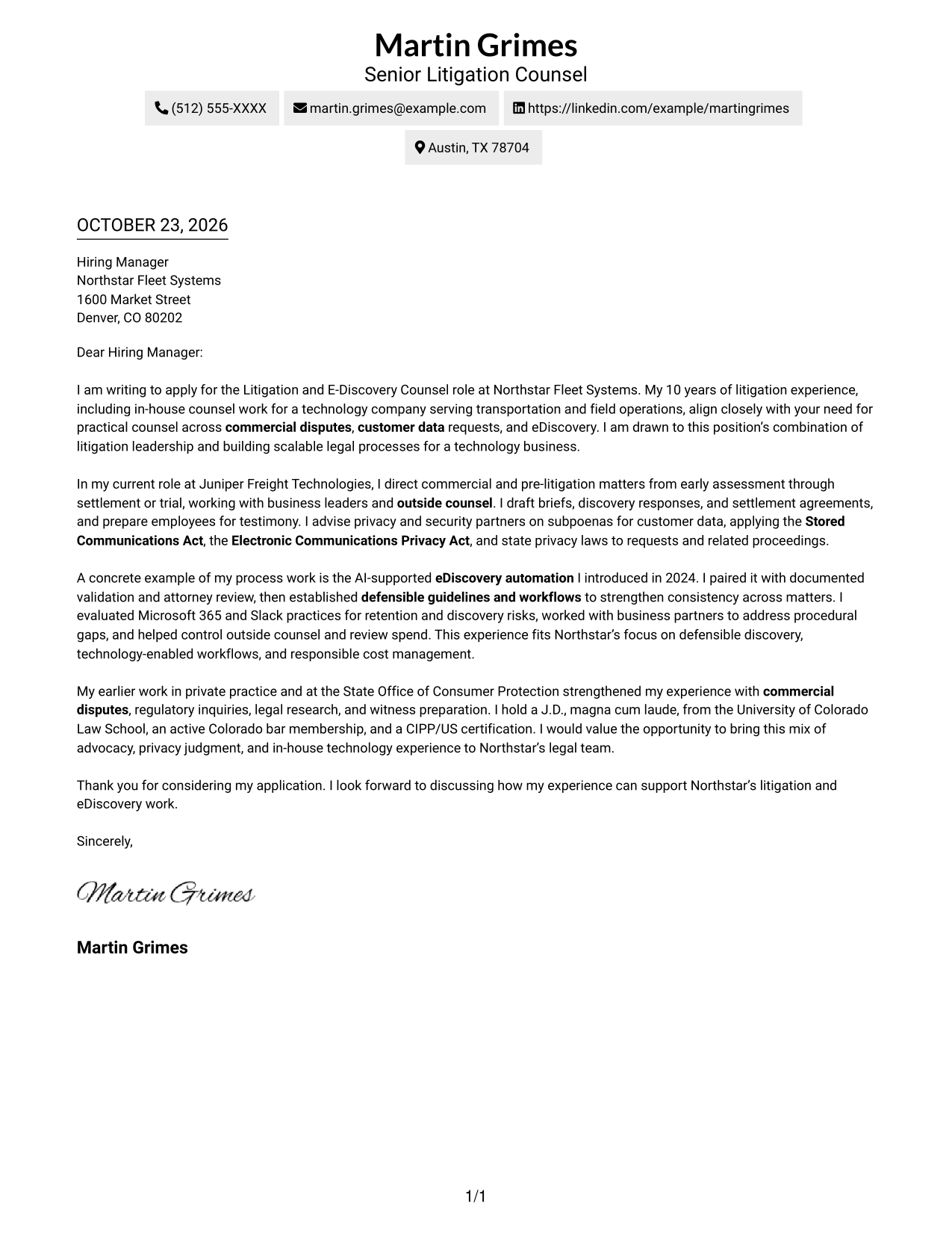 Cover letter example — page 1