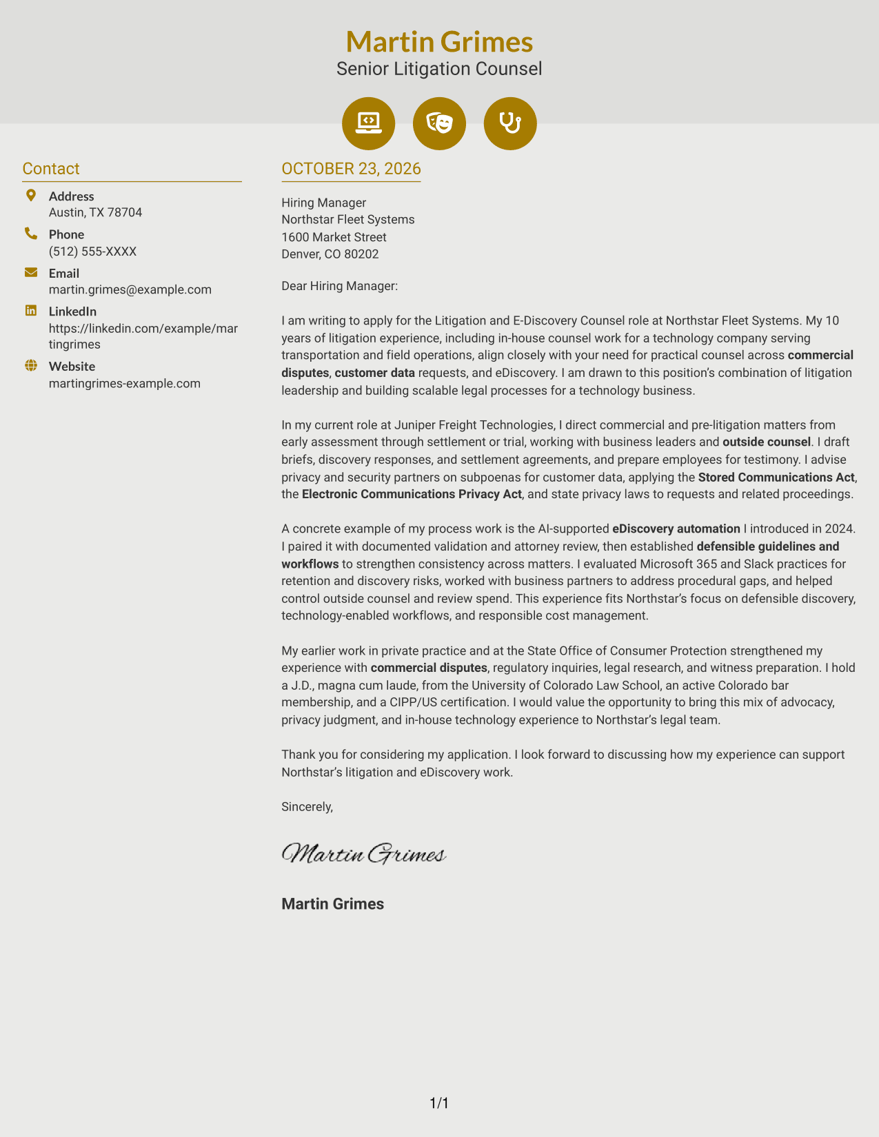 Cover letter example — page 1