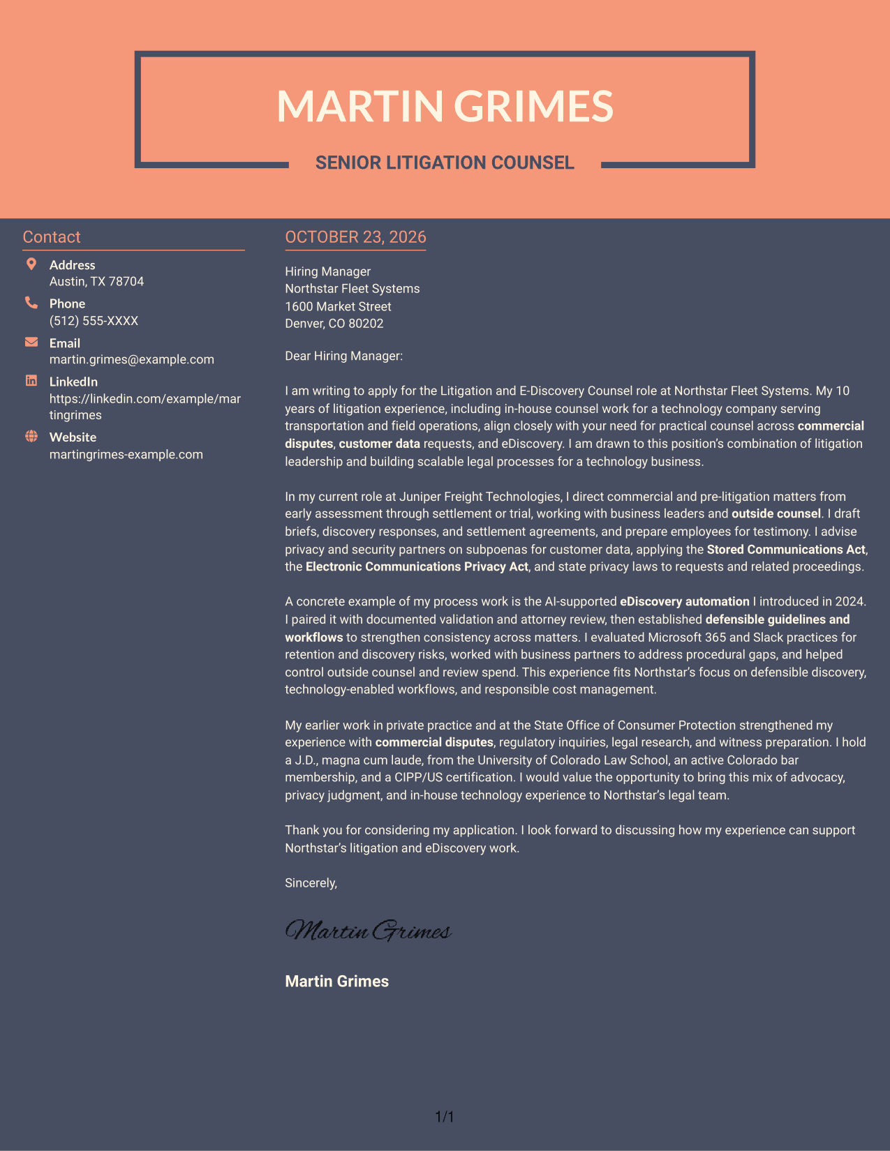 Cover letter example — page 1