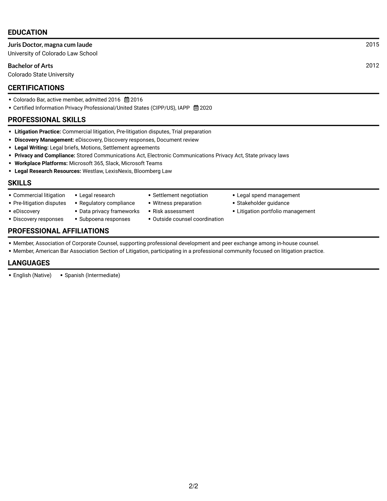 Resume example — page 2