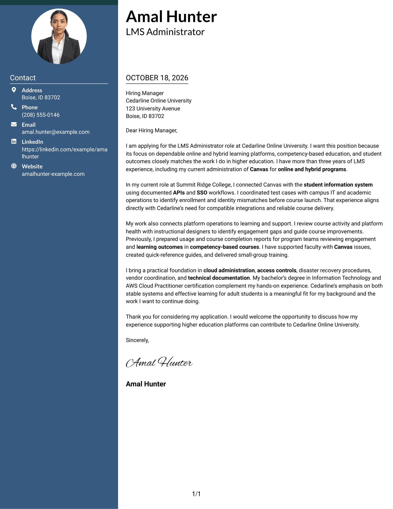 Cover letter example — page 1