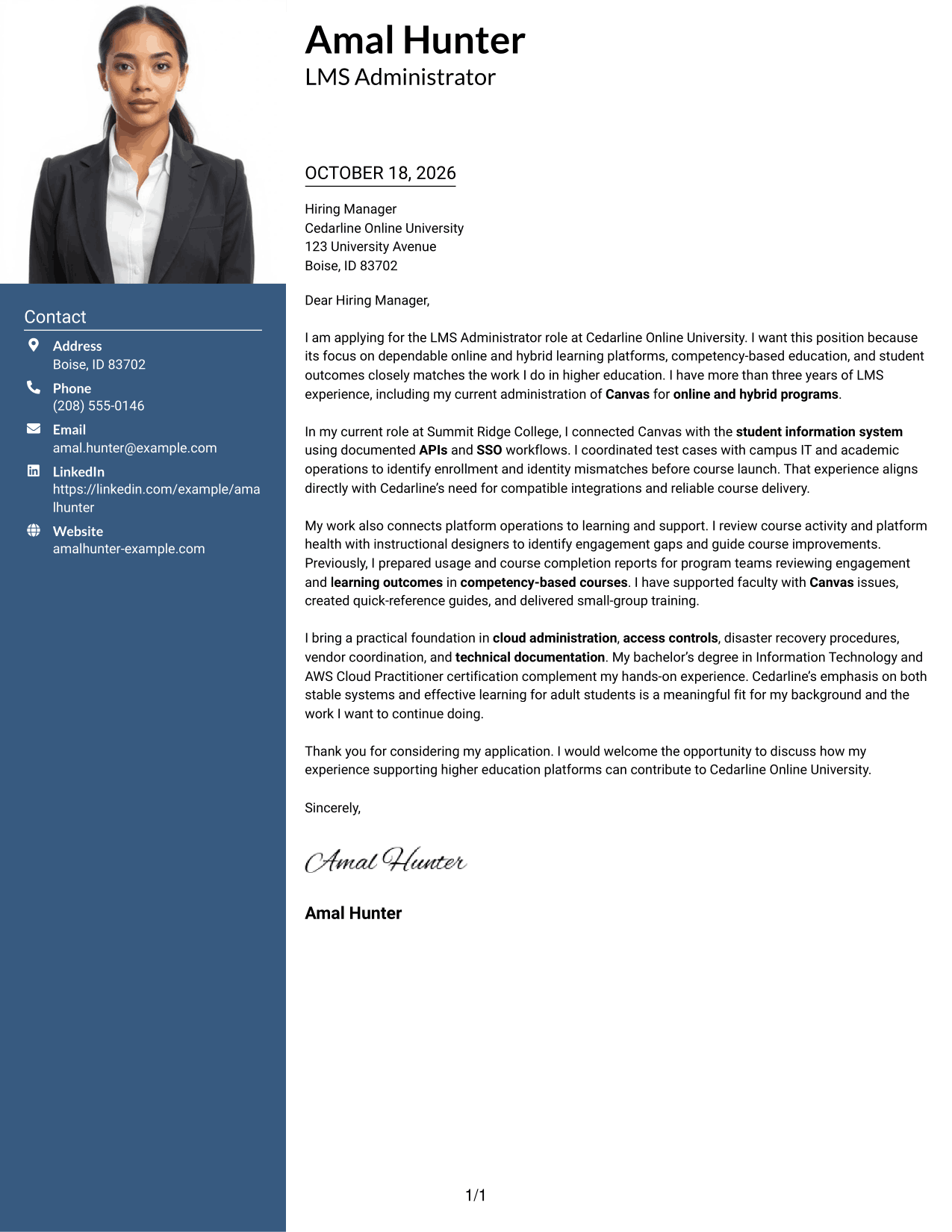 Cover letter example — page 1