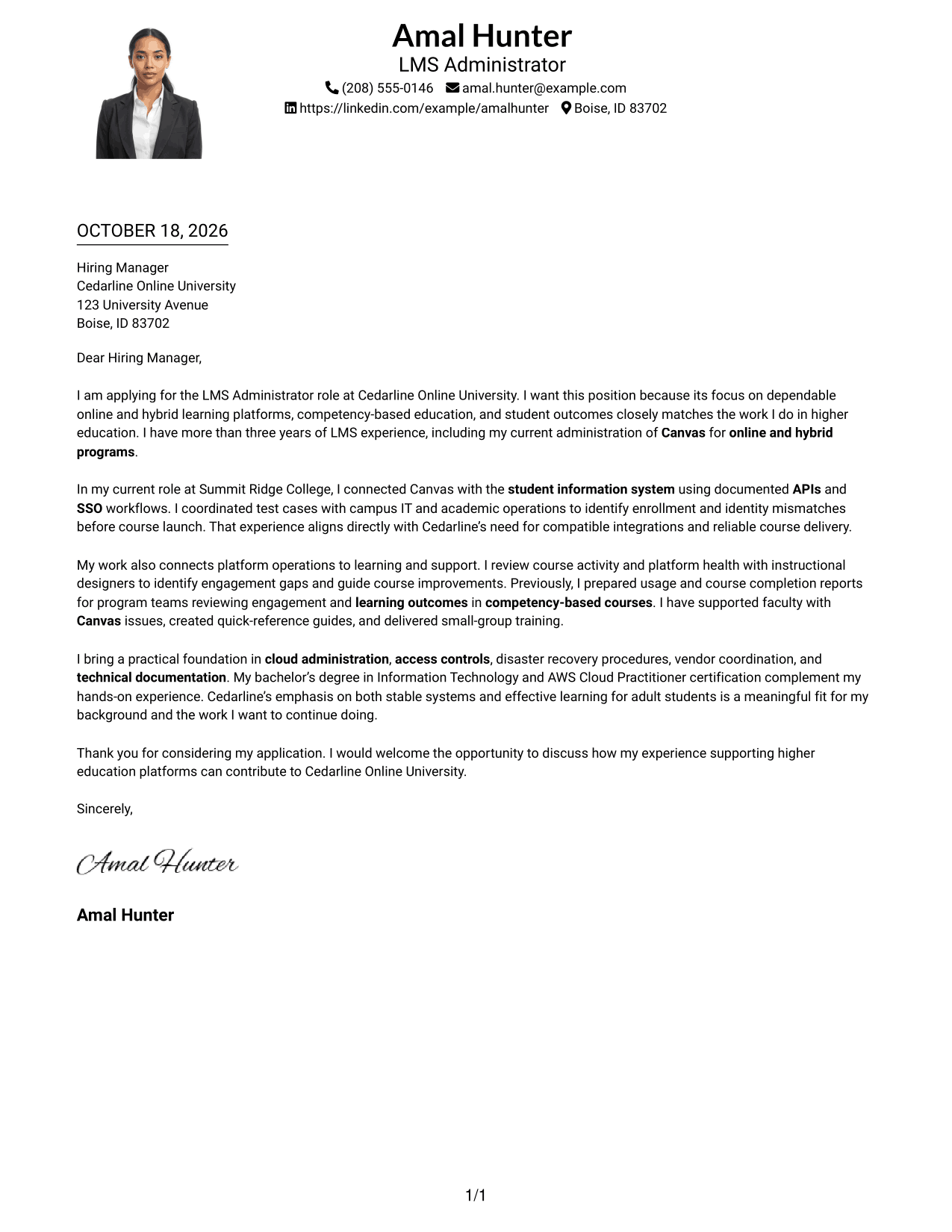 Cover letter example — page 1