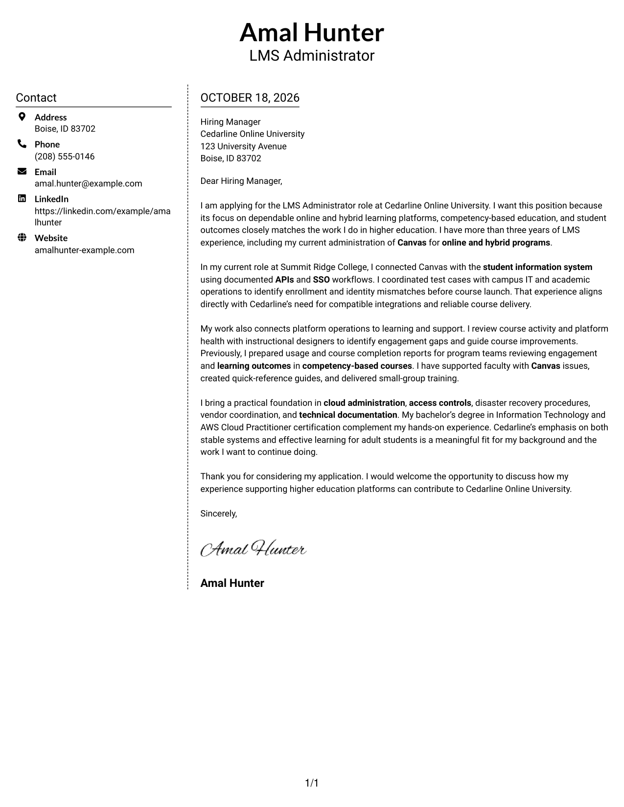 Cover letter example — page 1