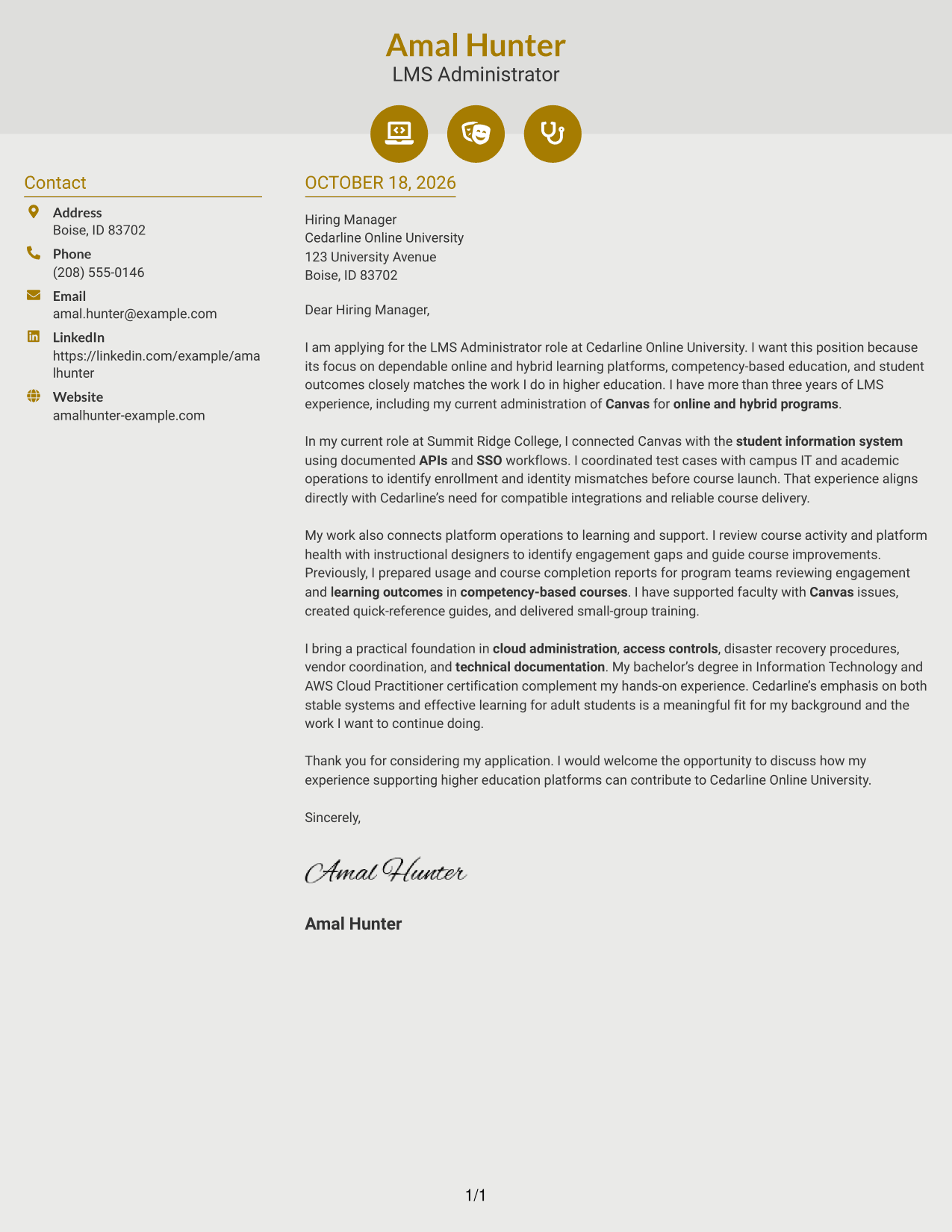 Cover letter example — page 1