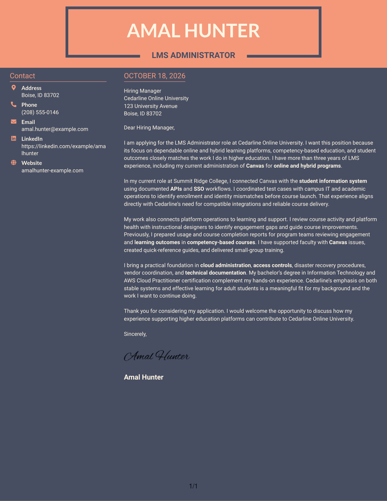 Cover letter example — page 1