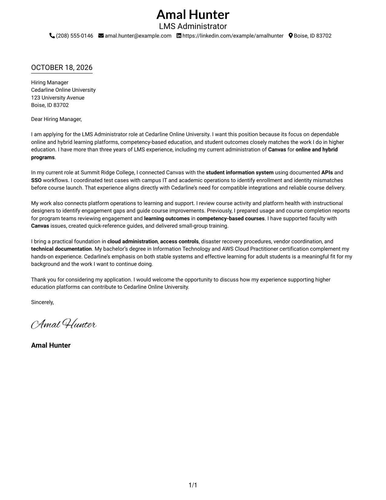 Cover letter example — page 1