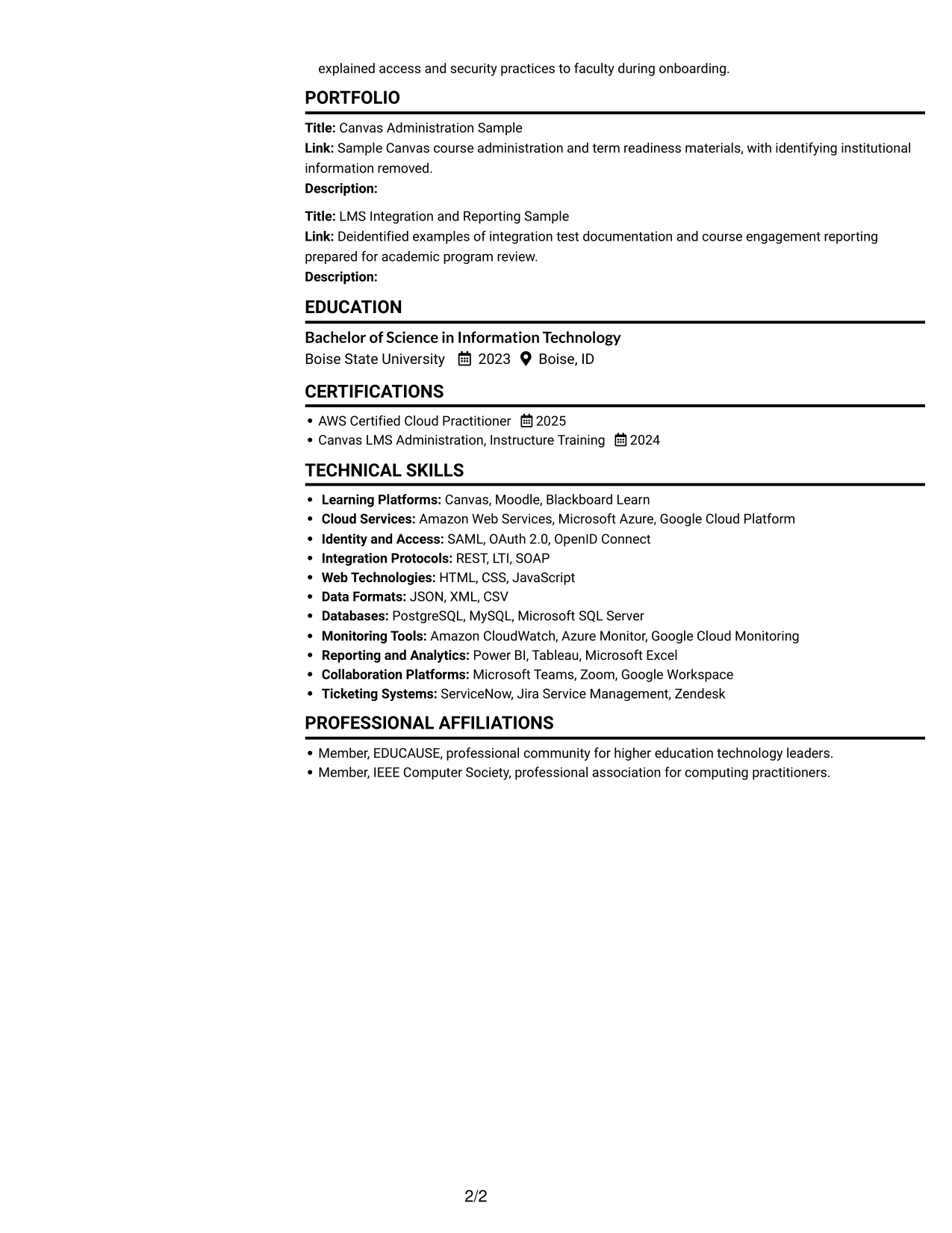Resume example — page 2