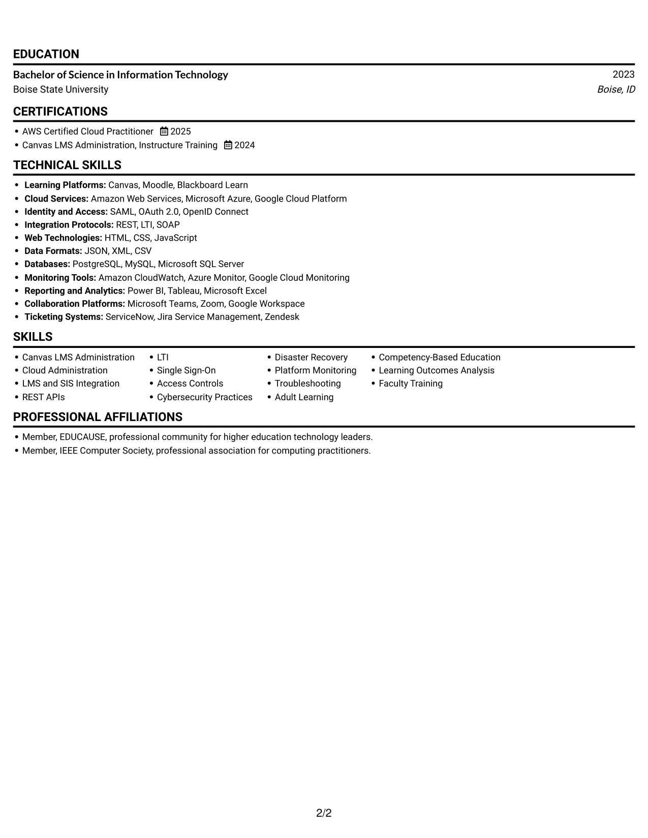 Resume example — page 2
