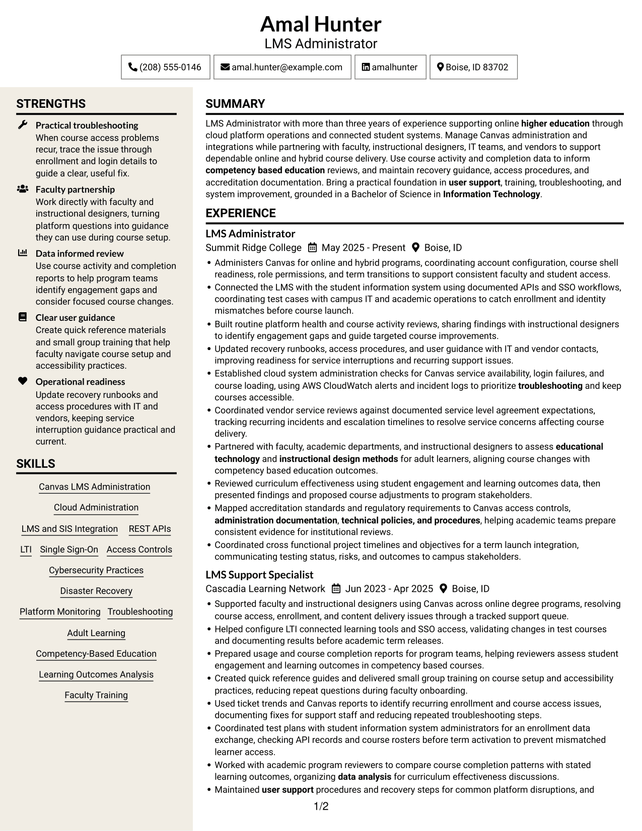 Resume example — page 1