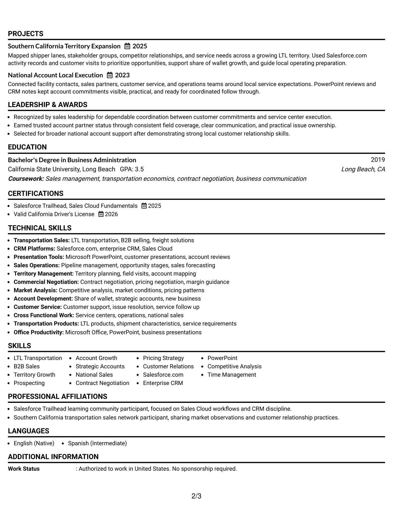 Resume Example Page 2