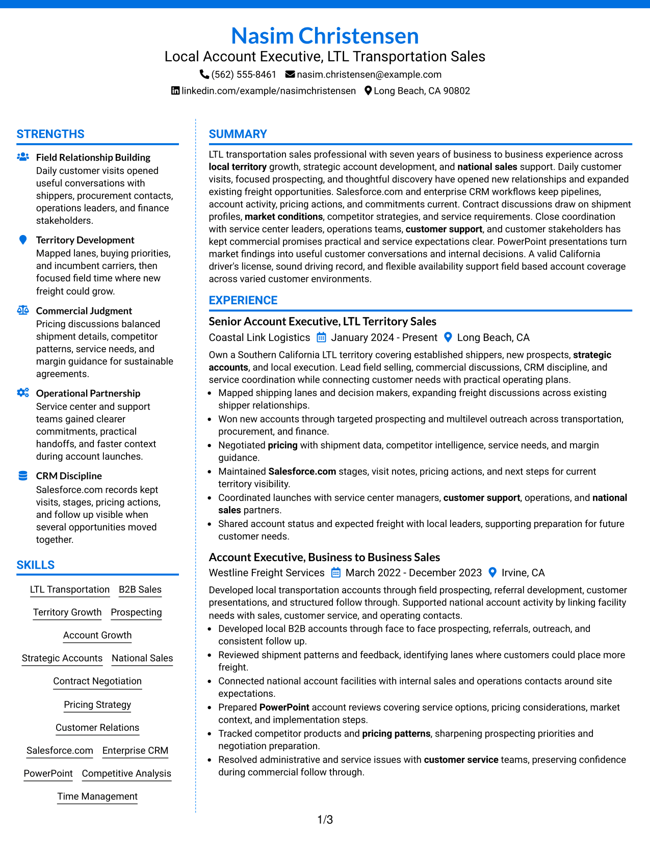 Resume Example Page 1