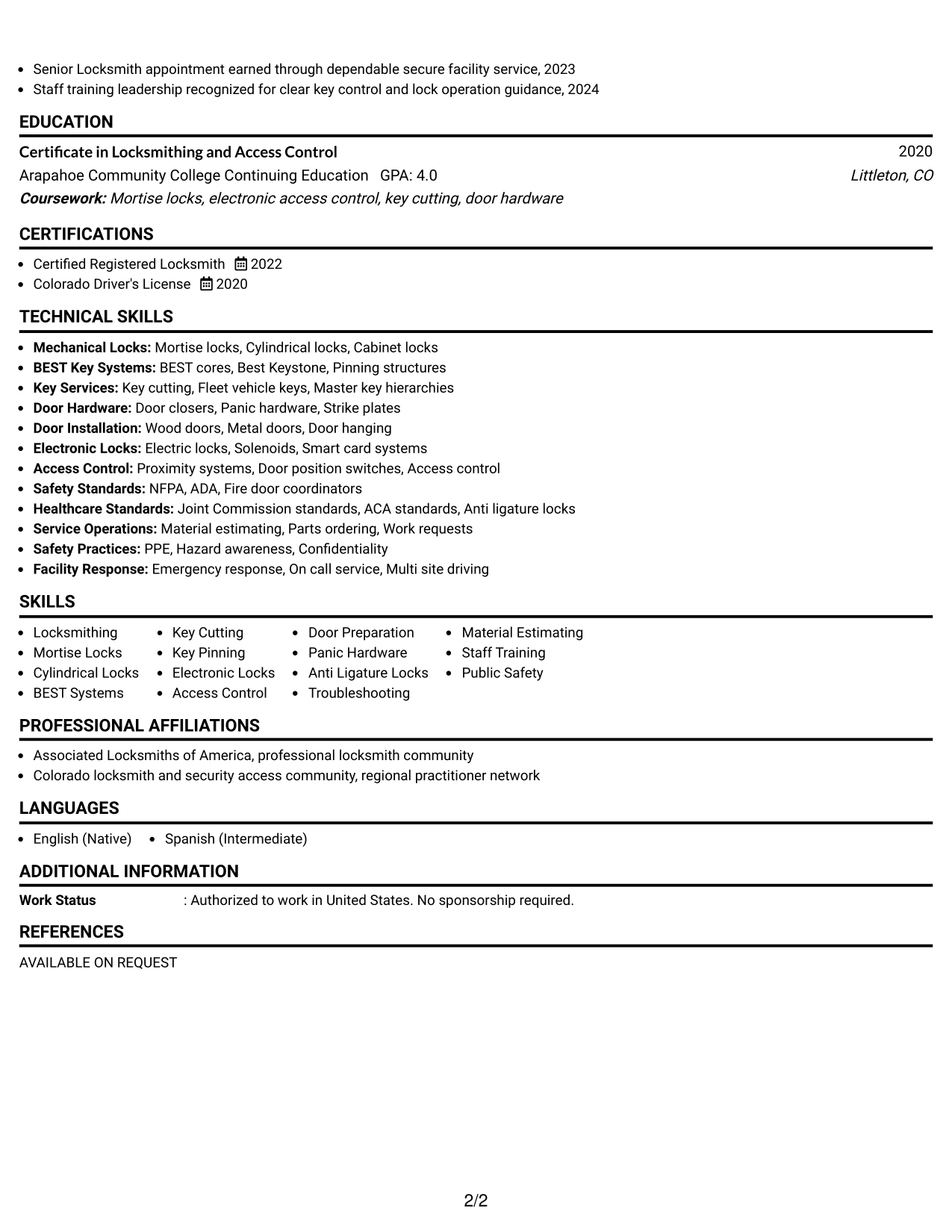 Resume Example Page 2