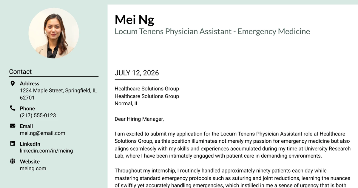 30+ Locum Tenens Physician Assistant - Emergency Medicine Cover Letter Templates with Example 2026