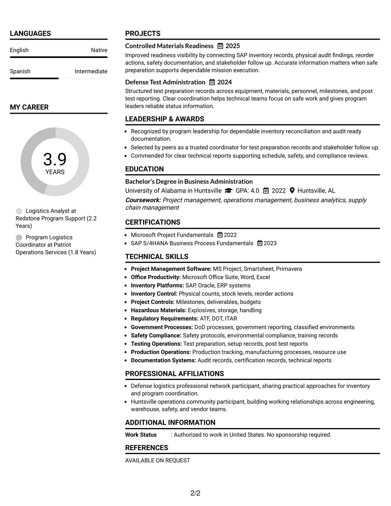 Resume Example Page 2