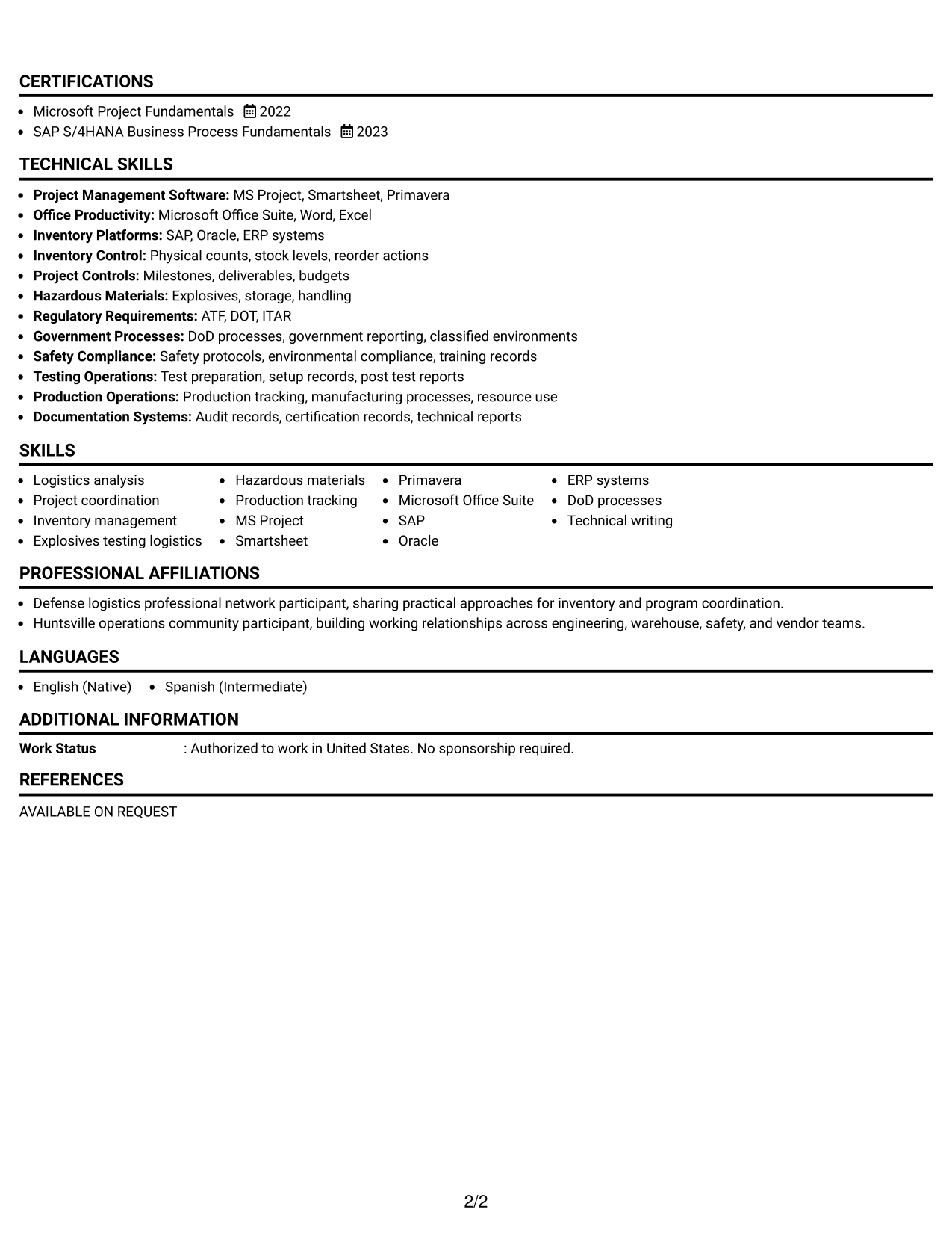 Resume Example Page 2