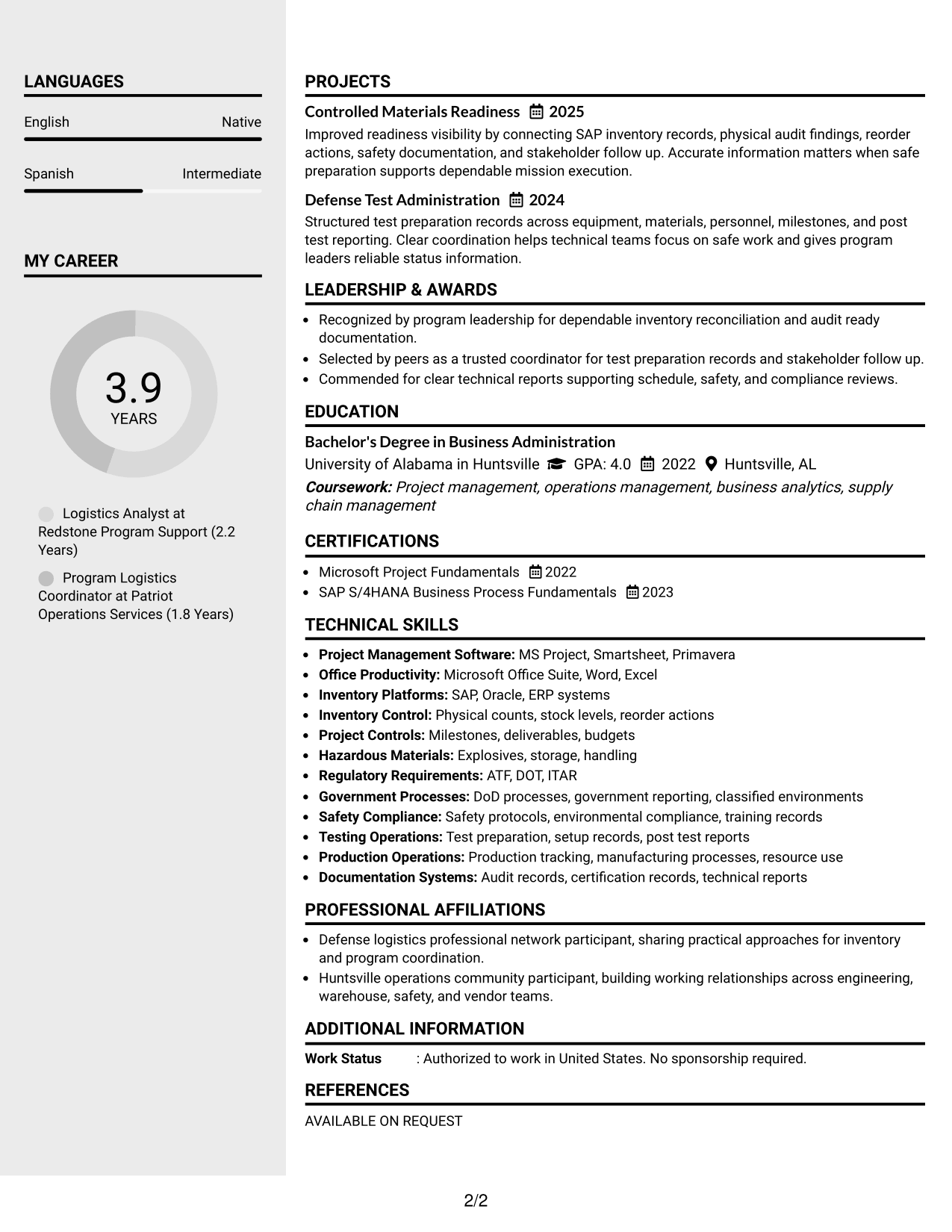 Resume Example Page 2