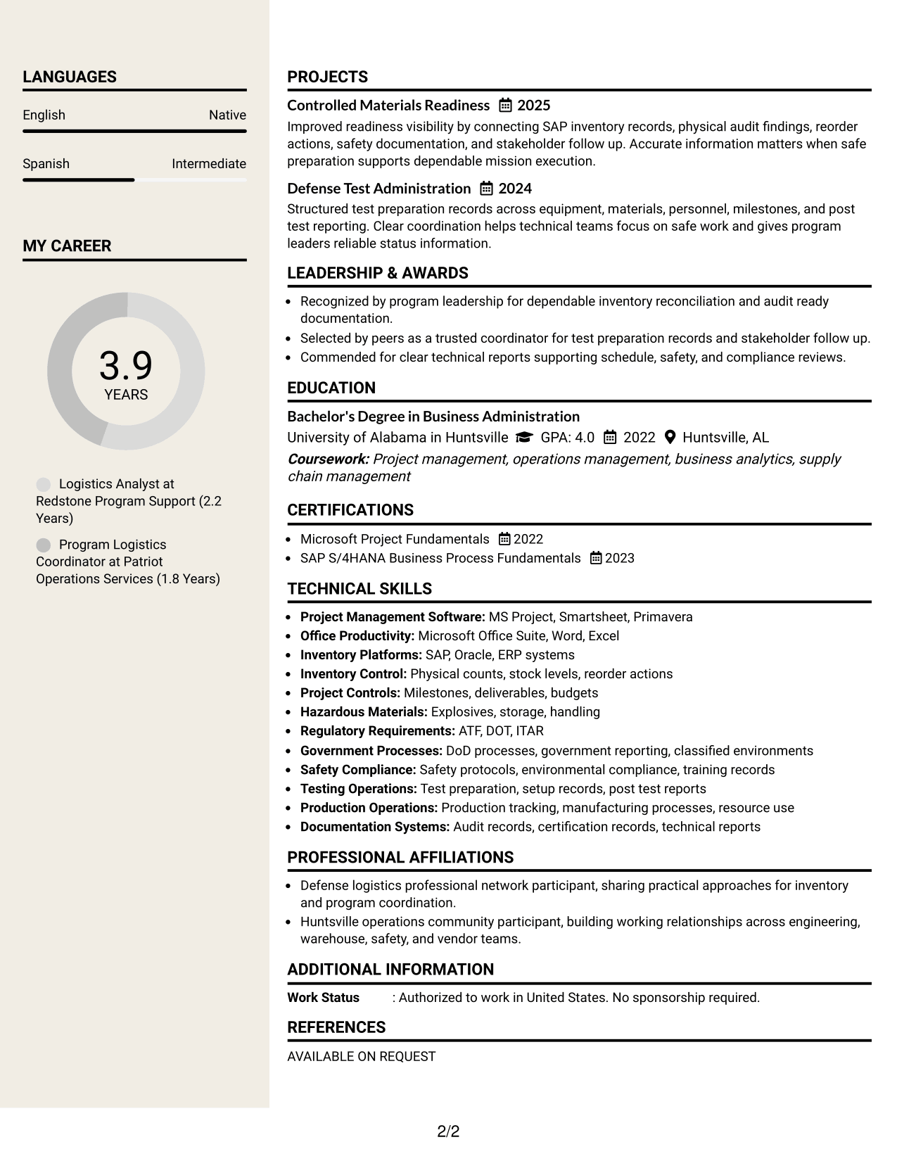 Resume Example Page 2