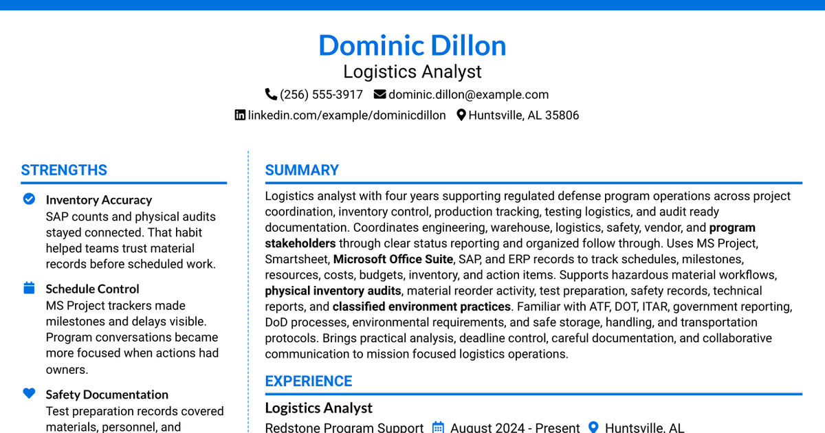 7 Logistics Analyst Resume Templates with Example