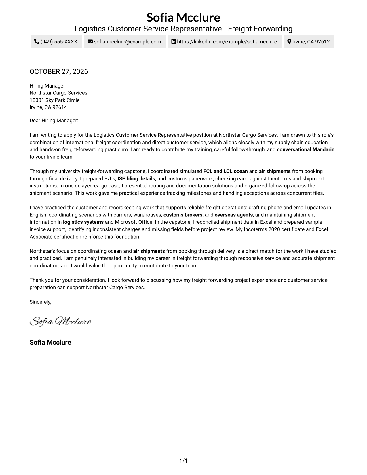 Cover letter example — page 1