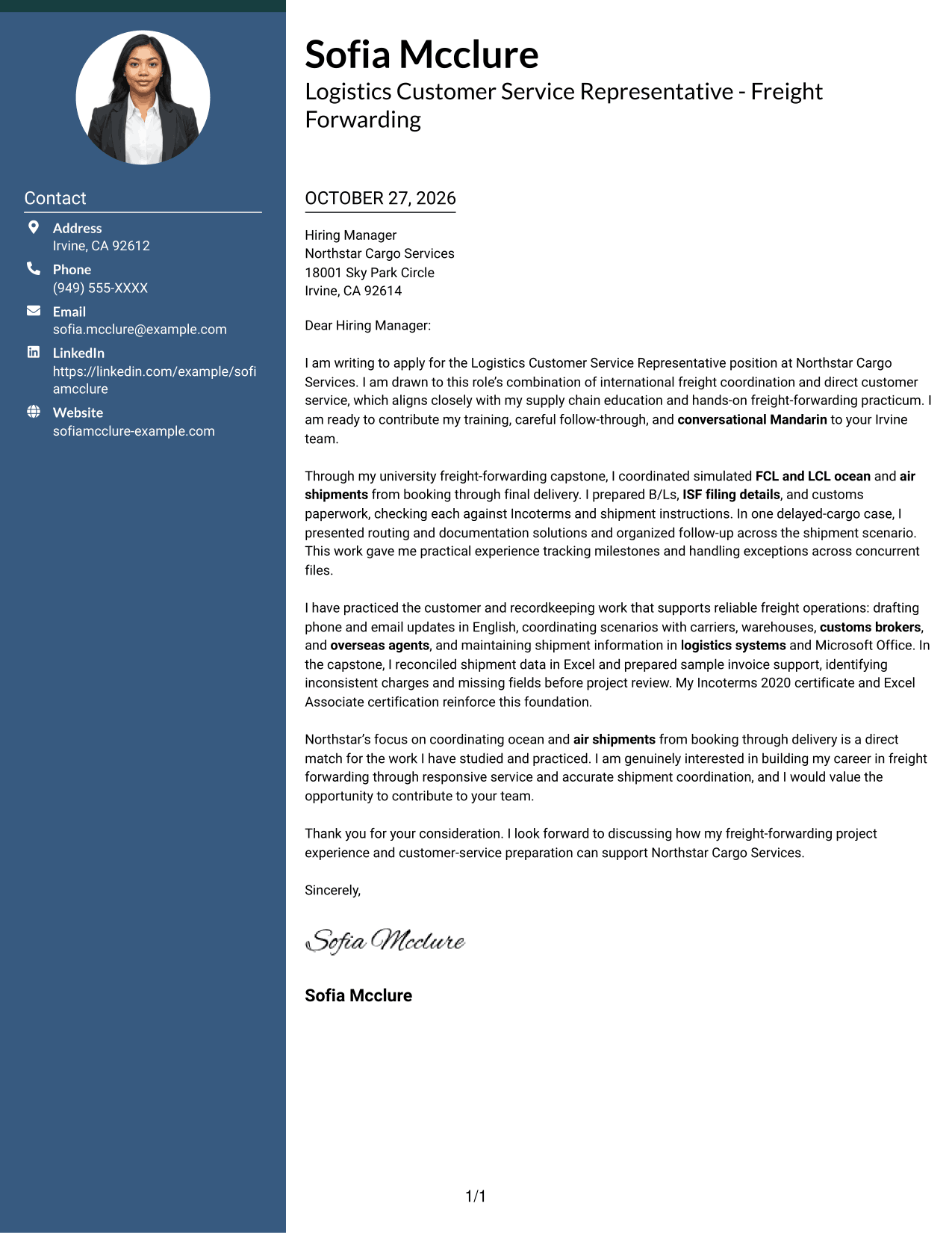 Cover letter example — page 1
