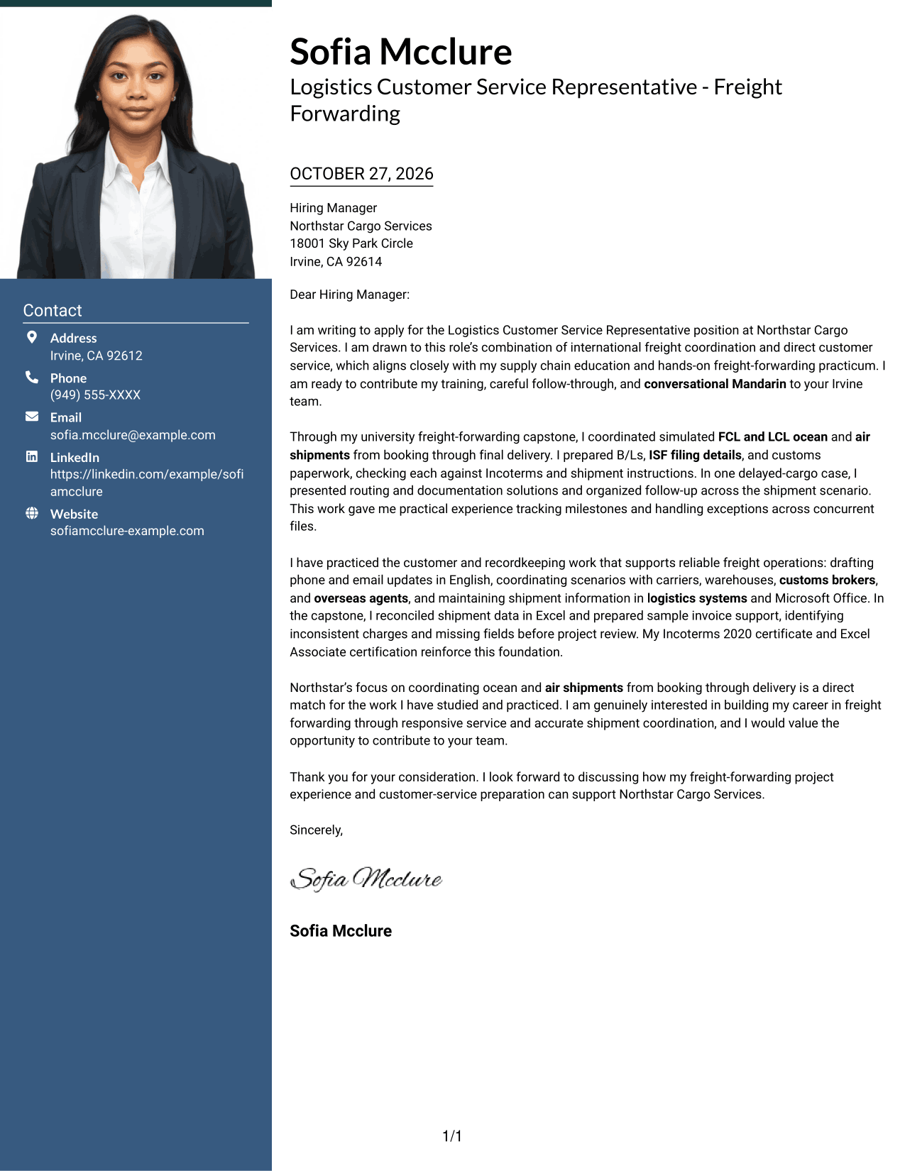 Cover letter example — page 1