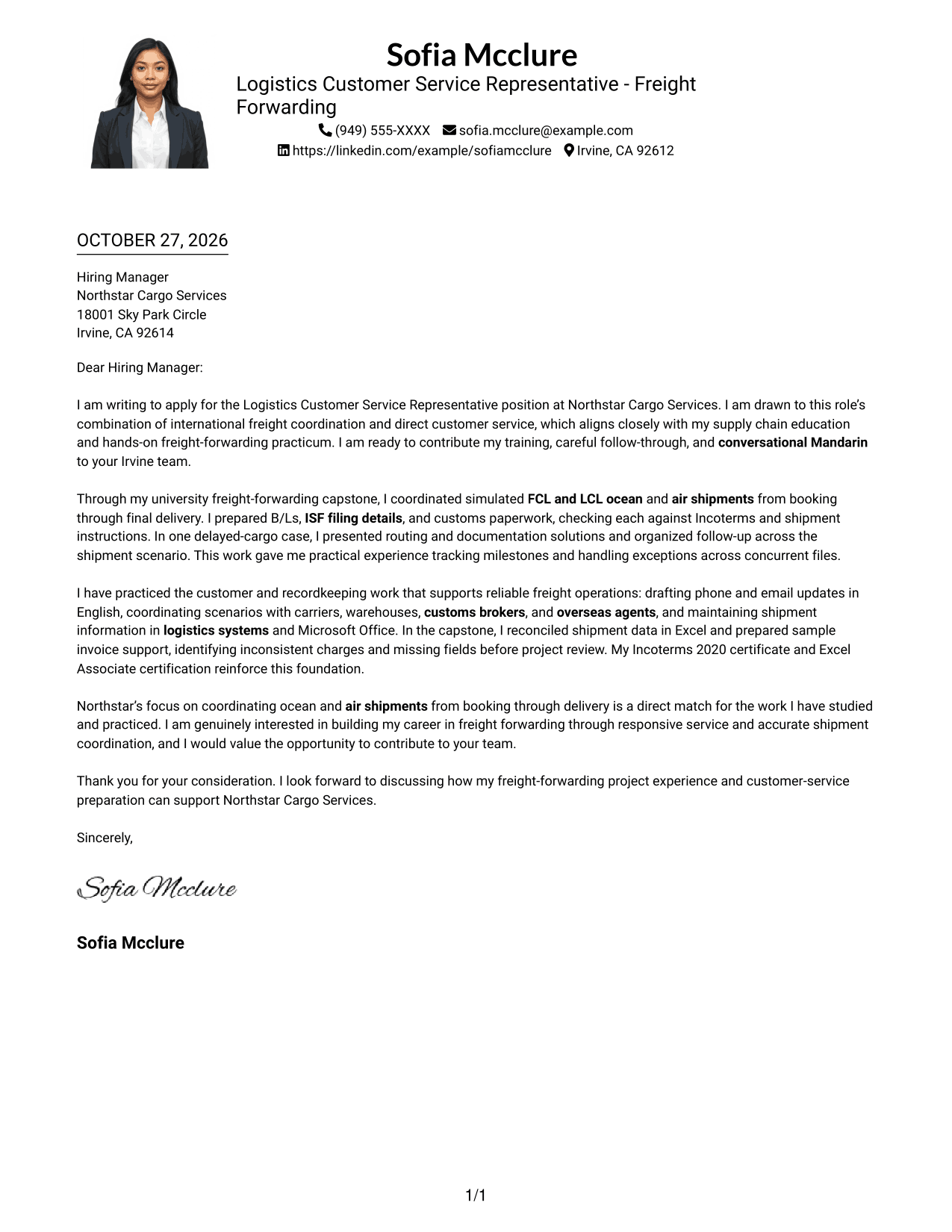 Cover letter example — page 1