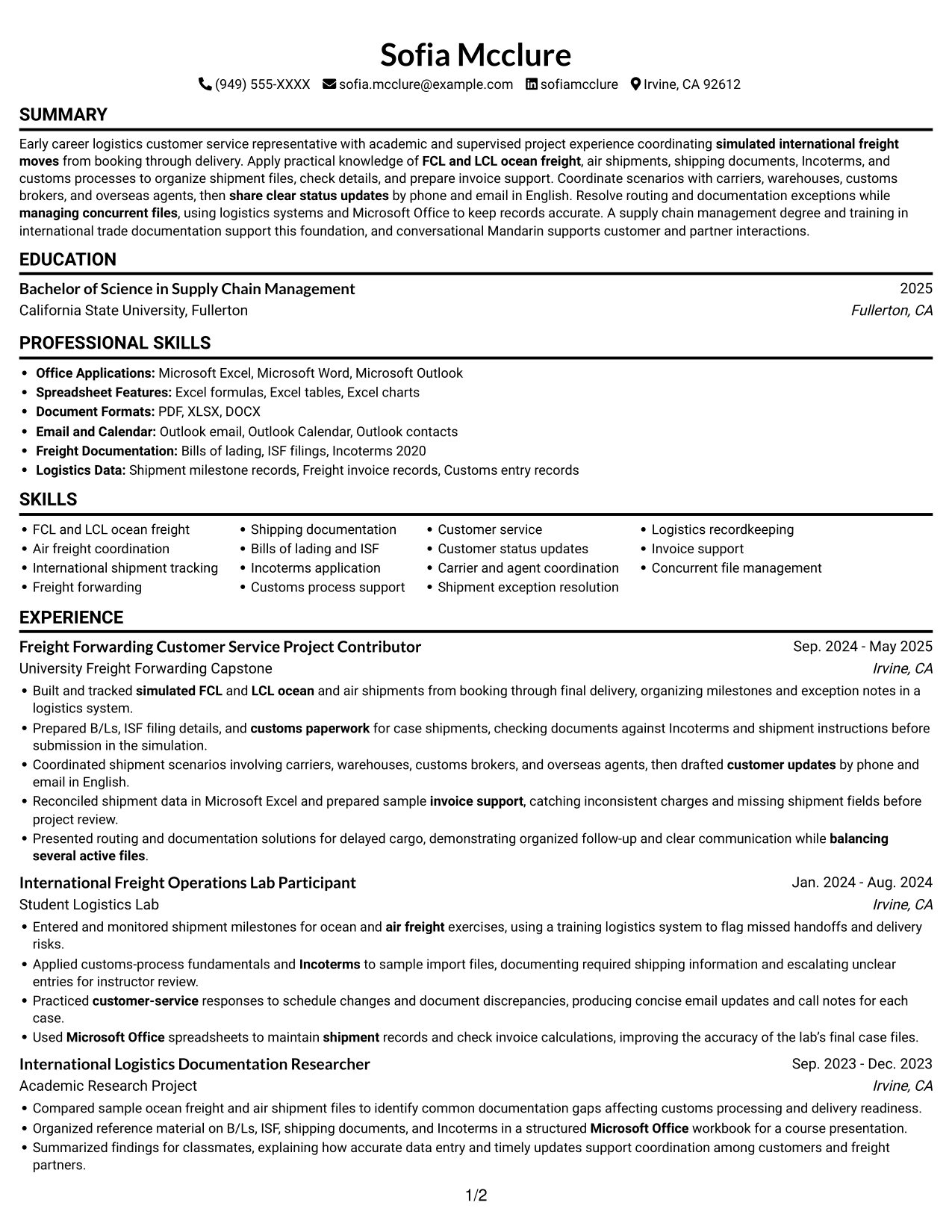 Resume example — page 1