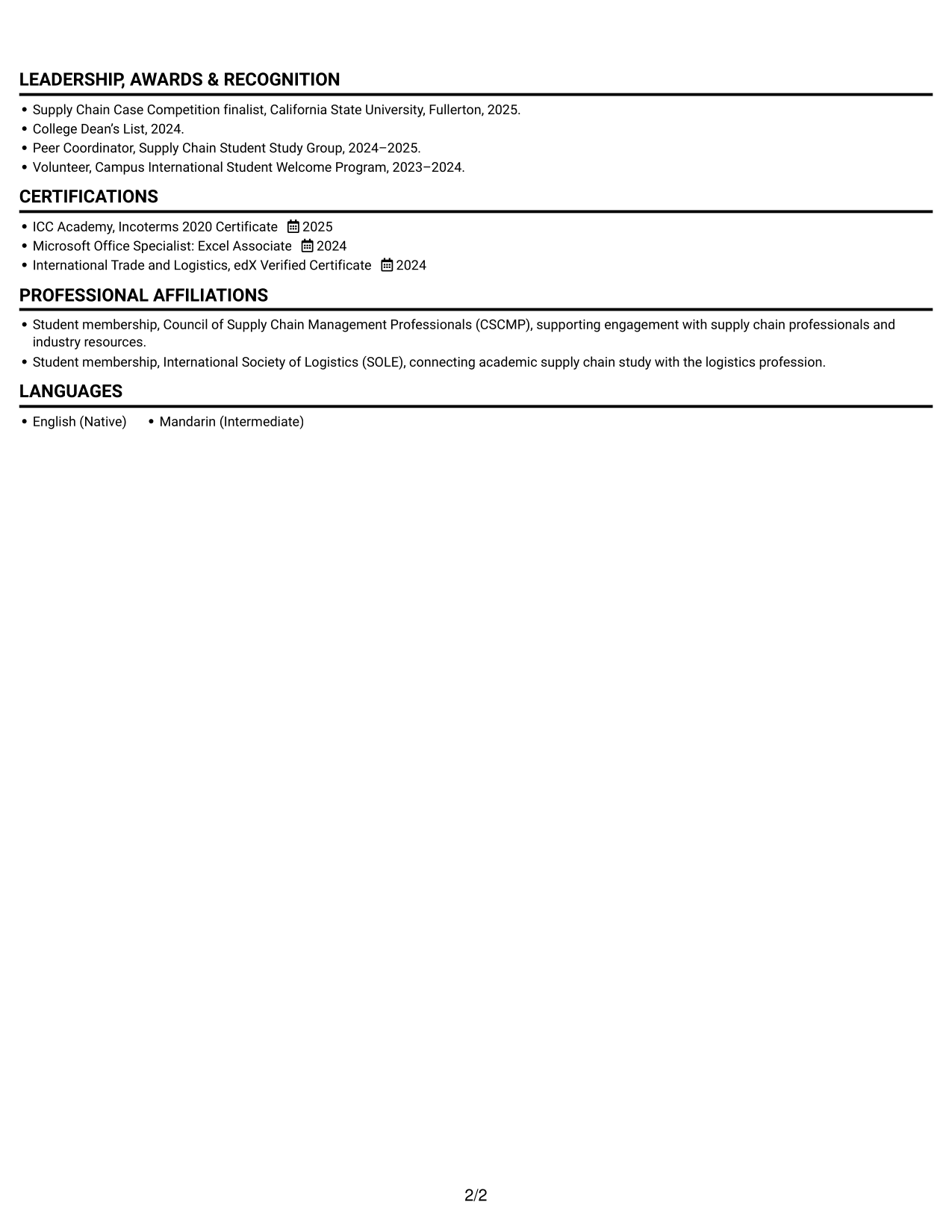 Resume example — page 2
