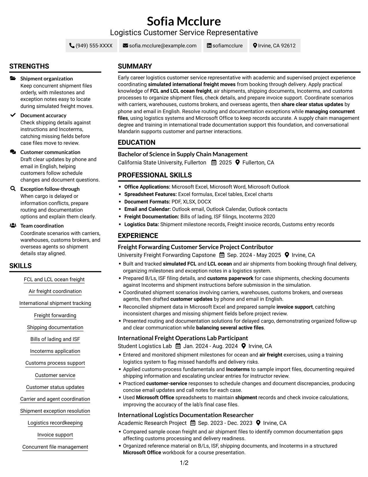 Resume example — page 1