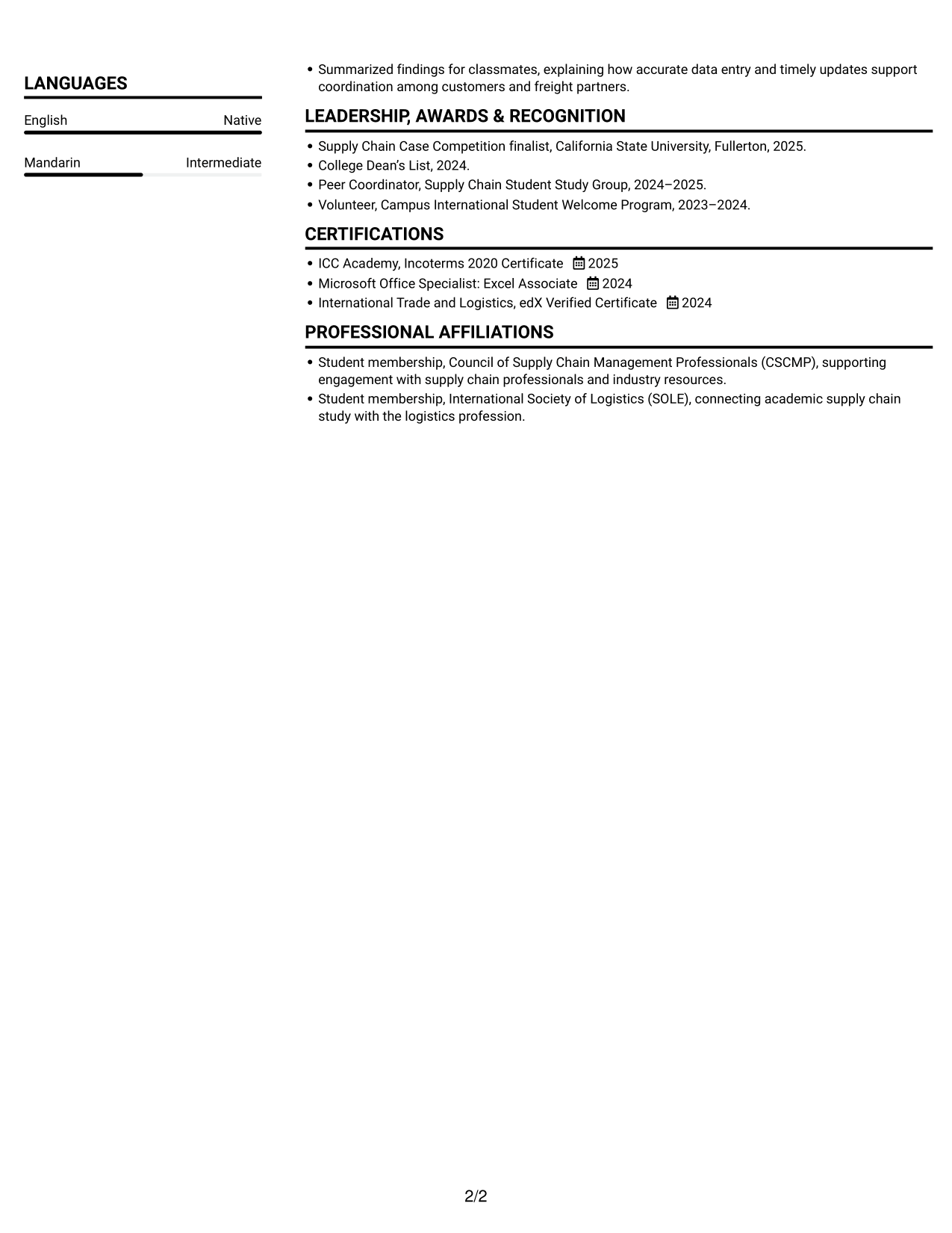 Resume example — page 2