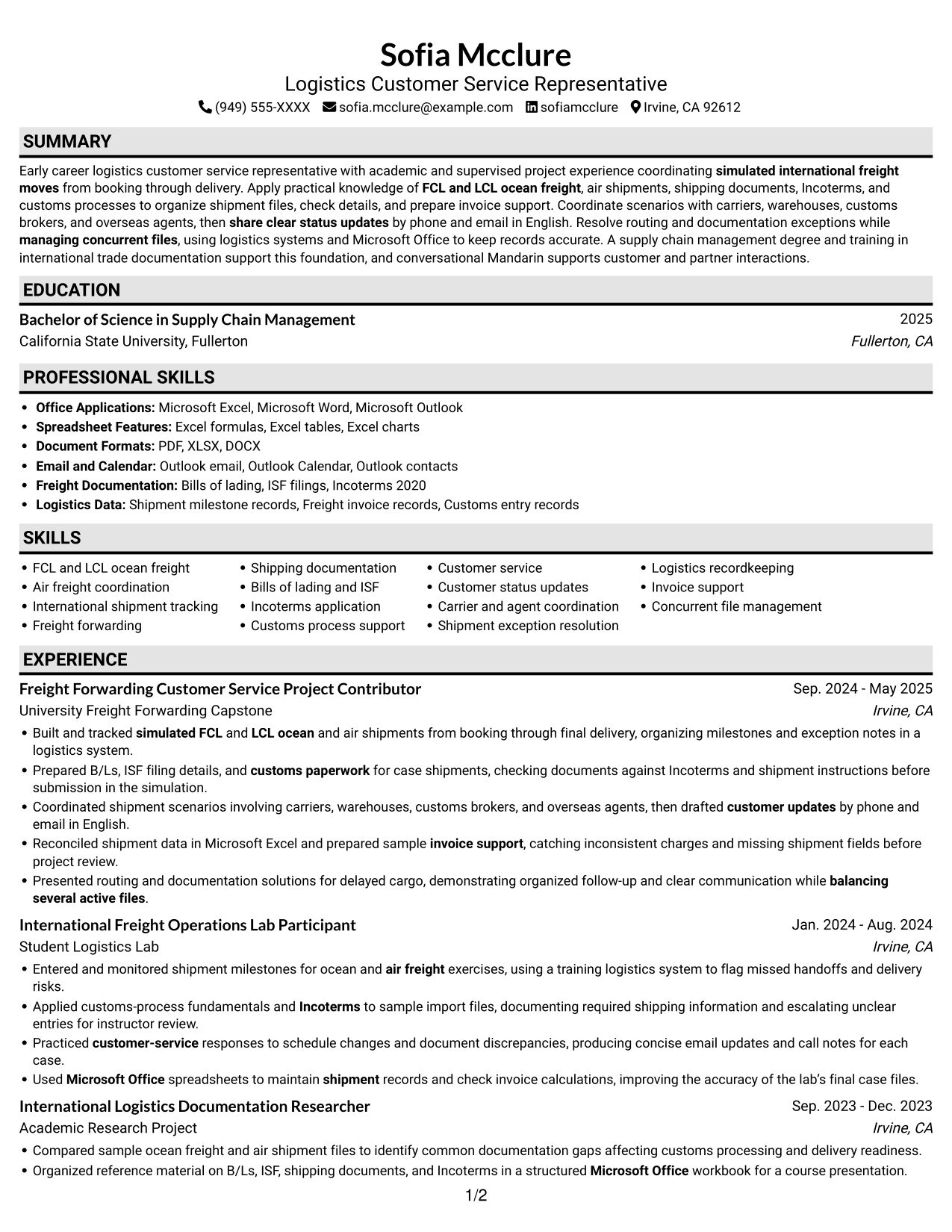 Resume example — page 1