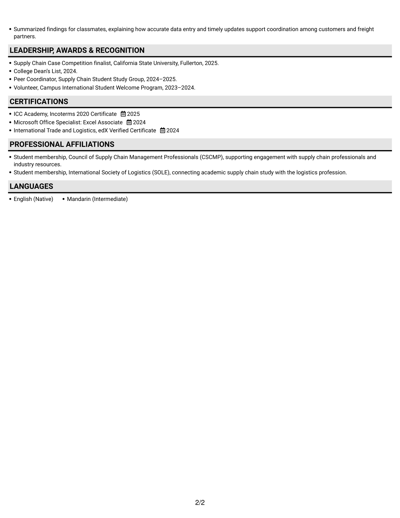 Resume example — page 2