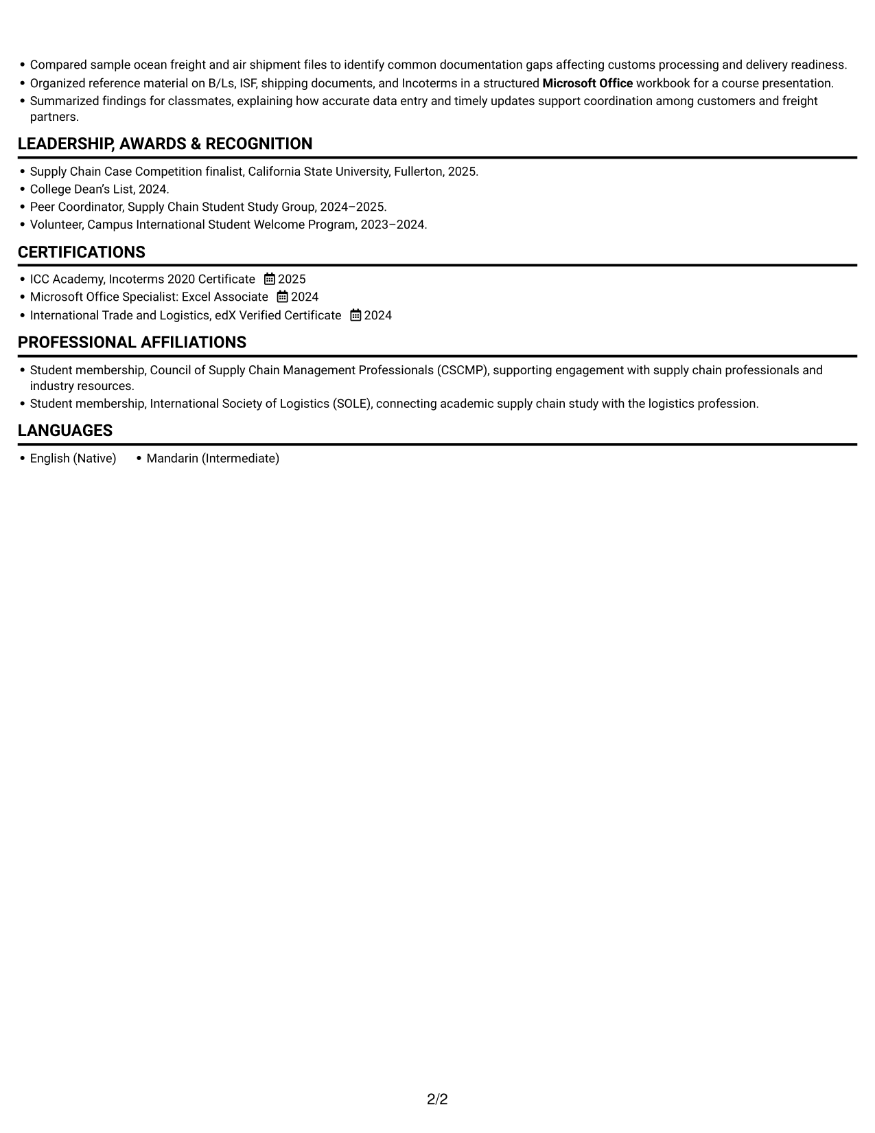 Resume example — page 2