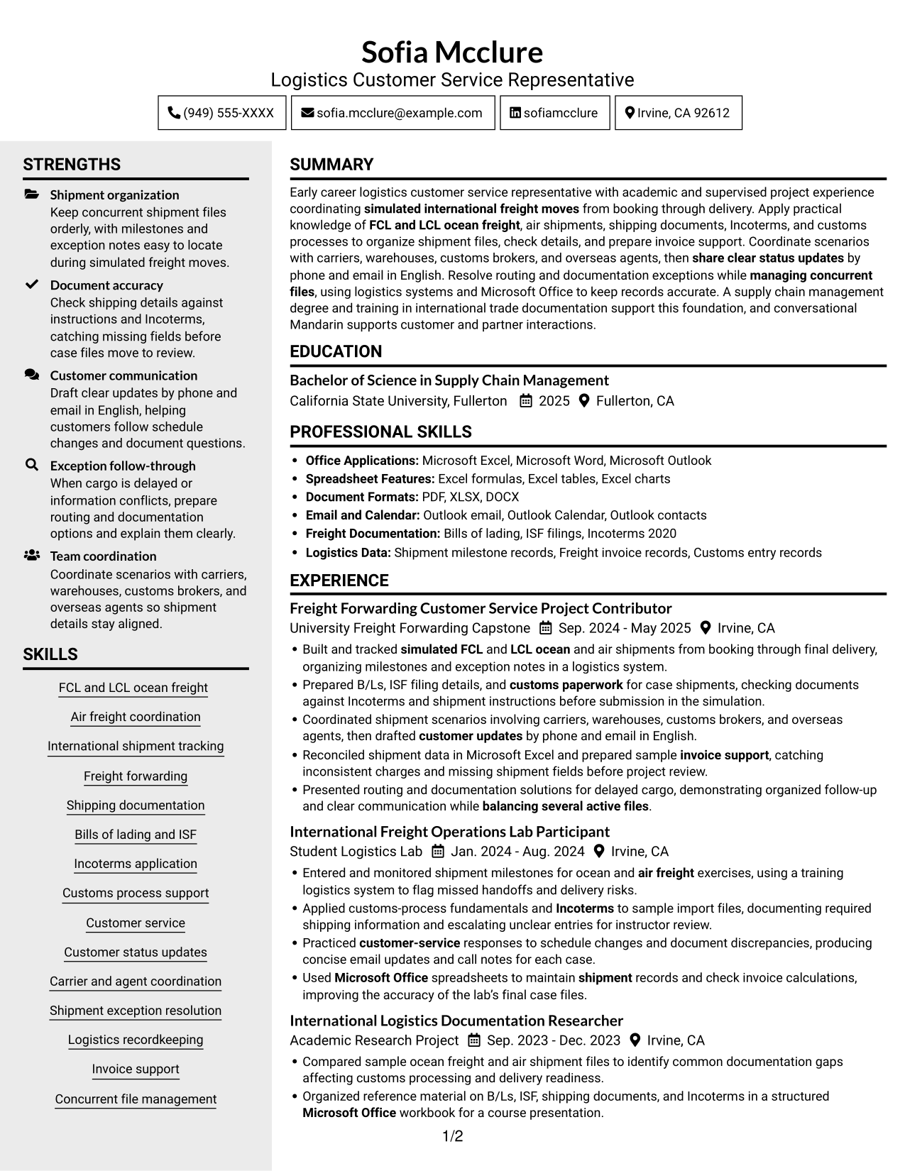 Resume example — page 1