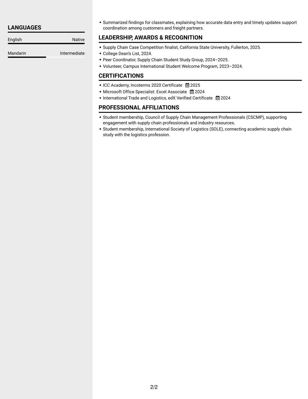 Resume example — page 2