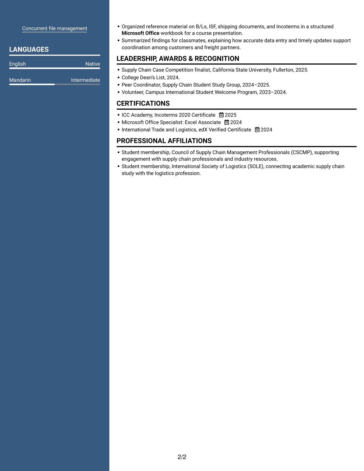 Resume example — page 2