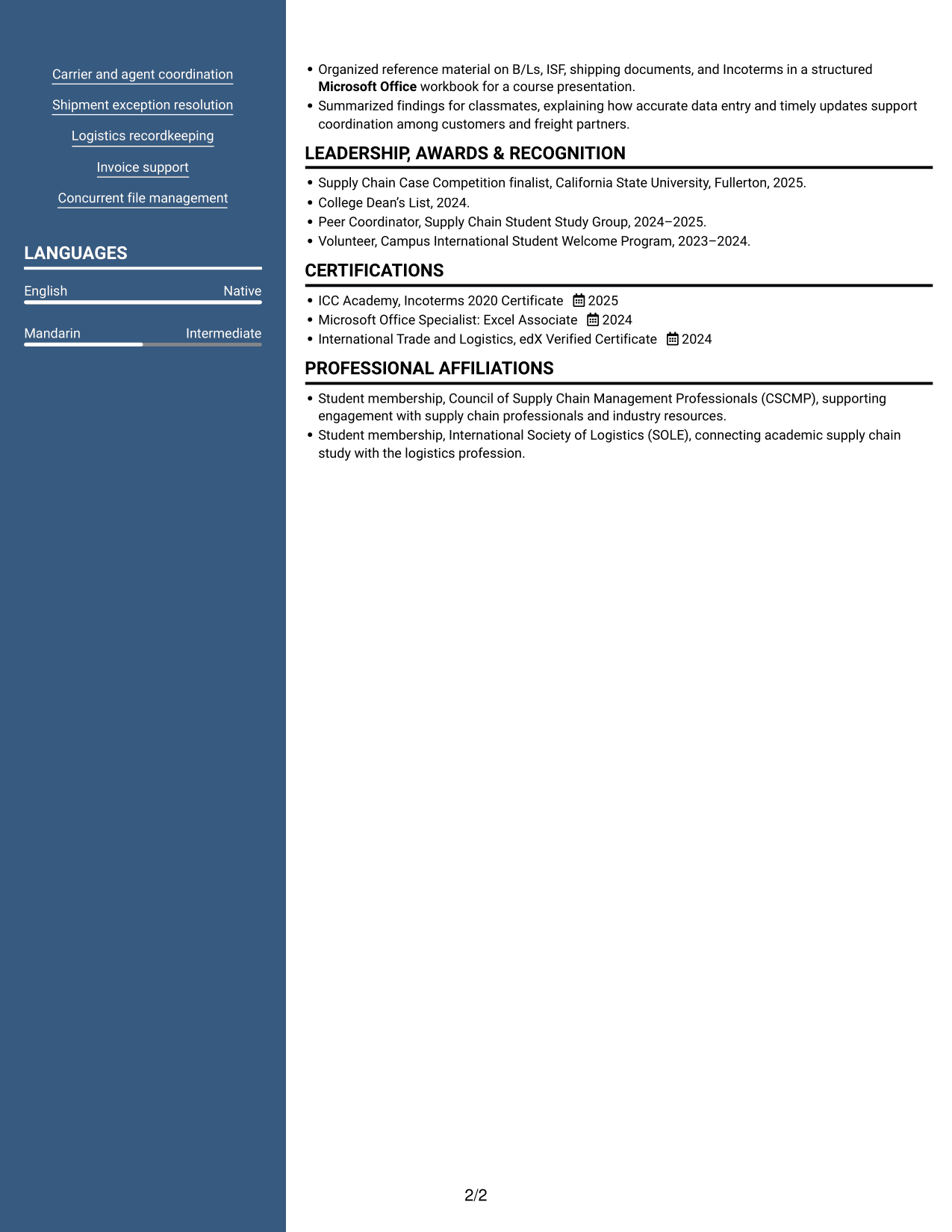 Resume example — page 2