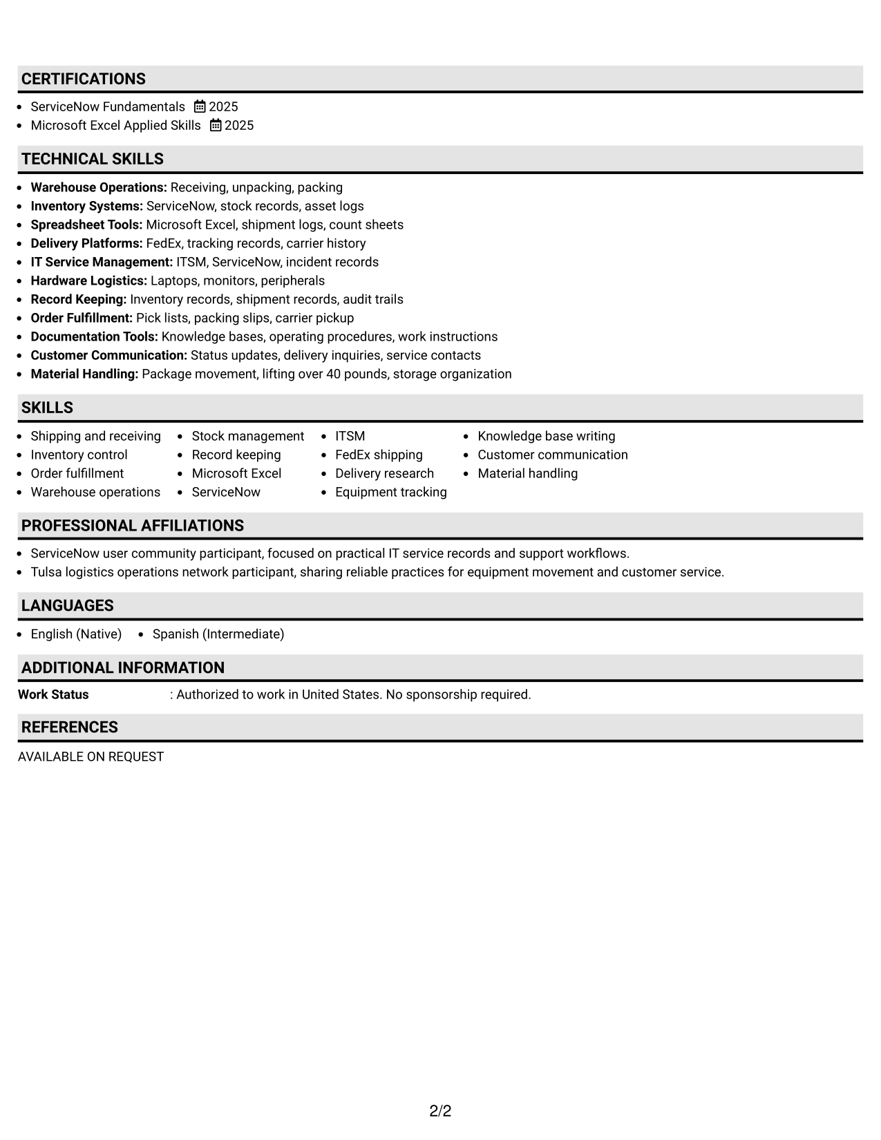 Resume Example Page 2