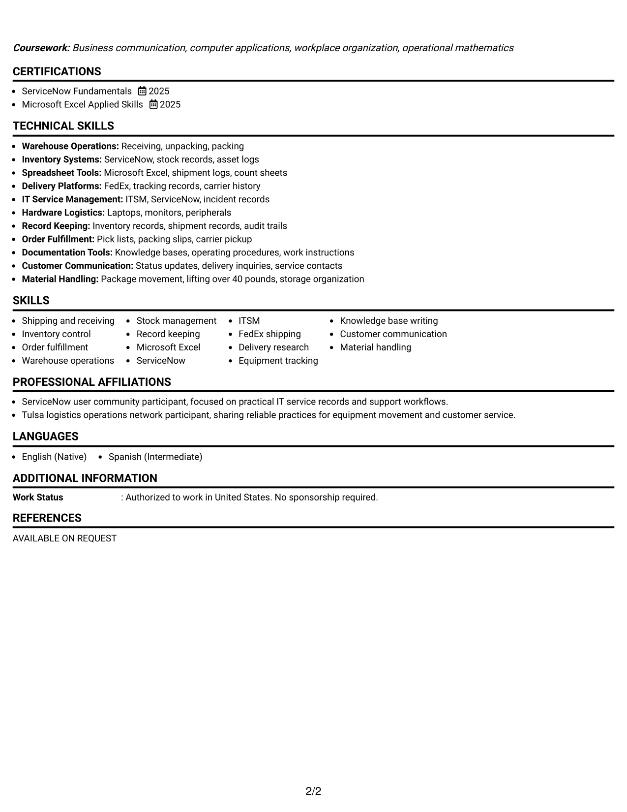 Resume Example Page 2