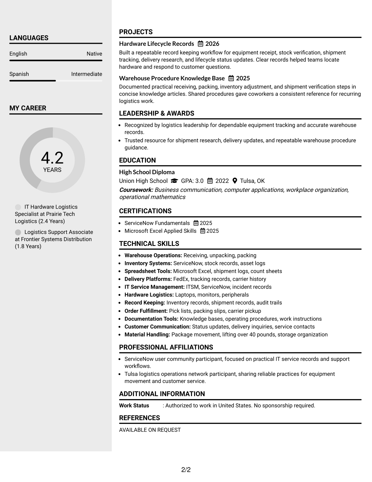 Resume Example Page 2