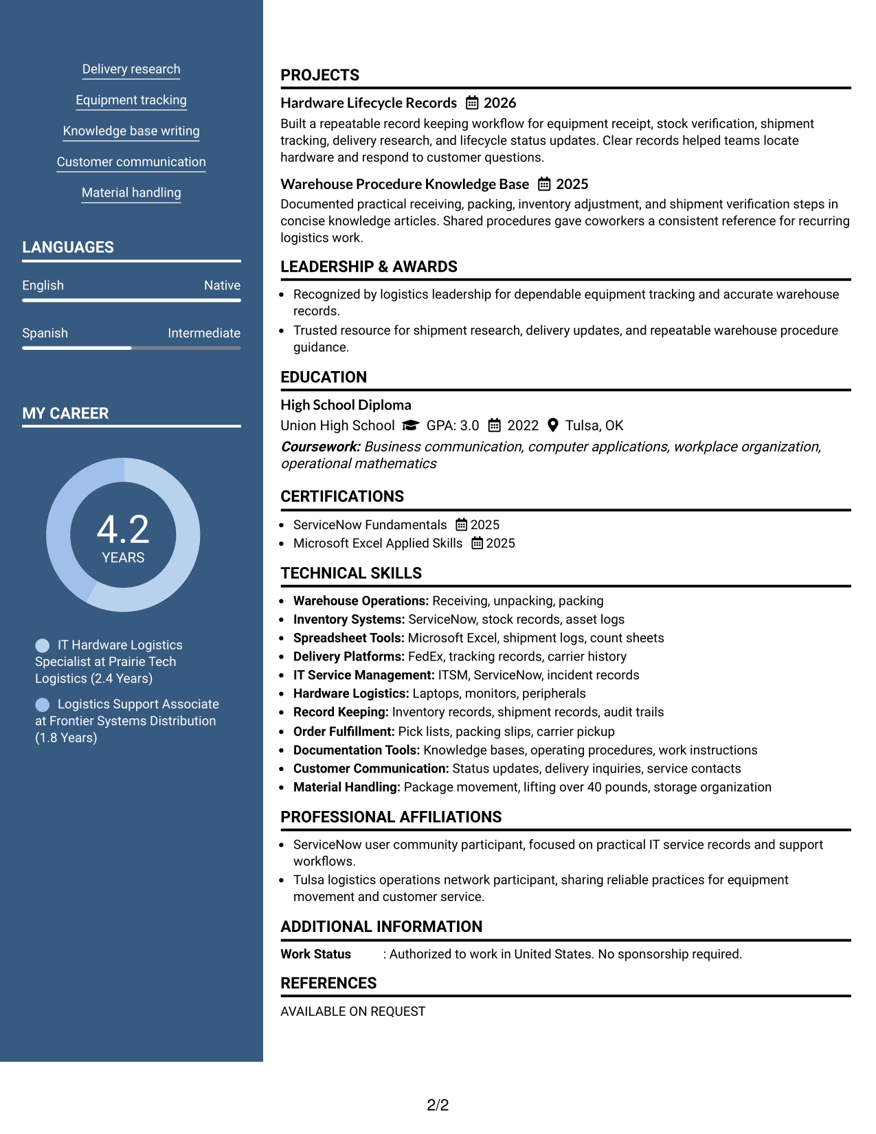 Resume Example Page 2